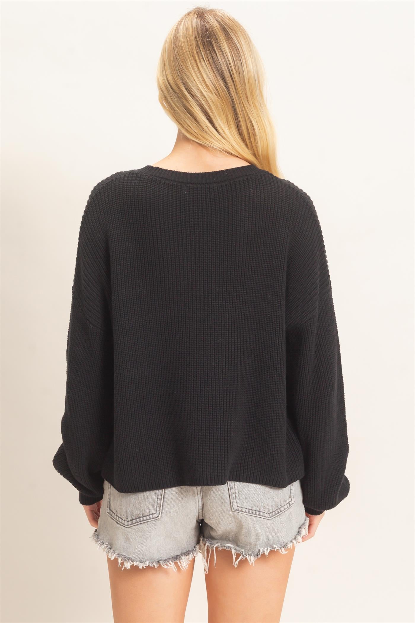 Wholesale Ribbed Drop Shoulder Sweater Sweaters HF26F181 BLACK HYFVE