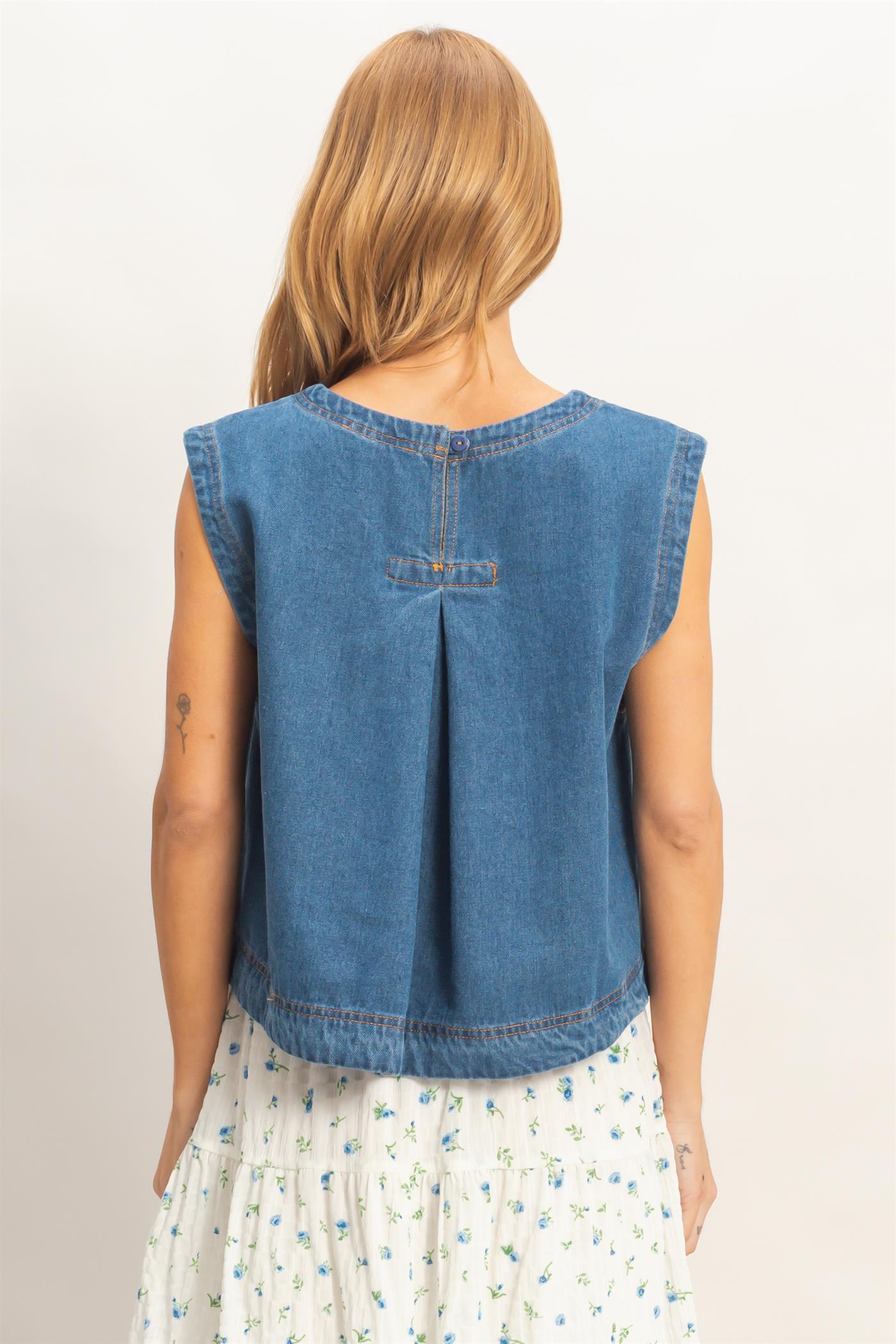 Wholesale Sleeveless Denim Top Clothing Tops HF26C107 MEDIUM BLUE HYFVE