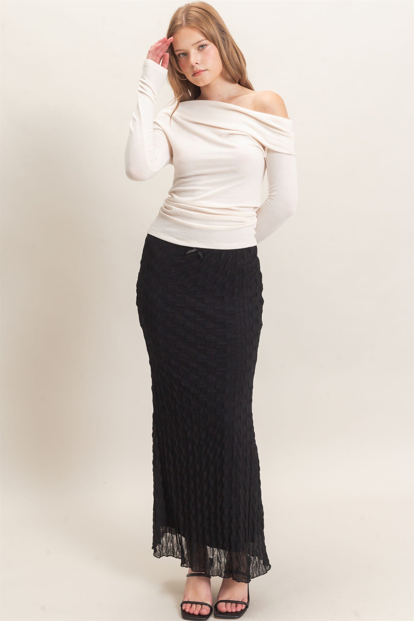 Wholesale Textured Maxi Skirt Skirts HF26F074 BLACK HYFVE