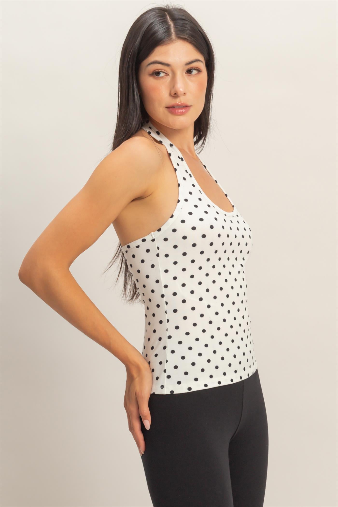 Wholesale Polka Dot Halter Top Clothing Tops DZ26C384 WHITE DOUBLE ZERO