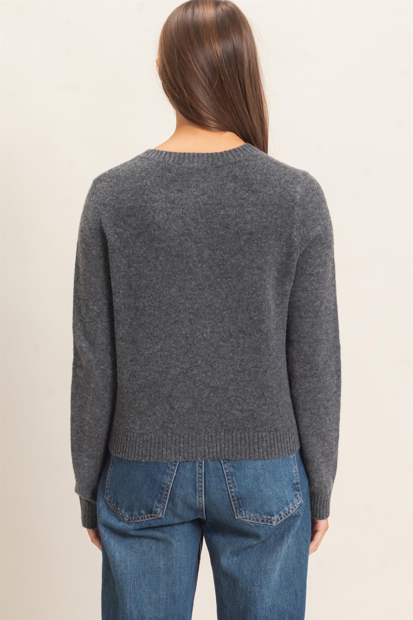Wholesale Crew Neck Cardigan Cardigans DZ26E119 CHARCOAL DOUBLE ZERO