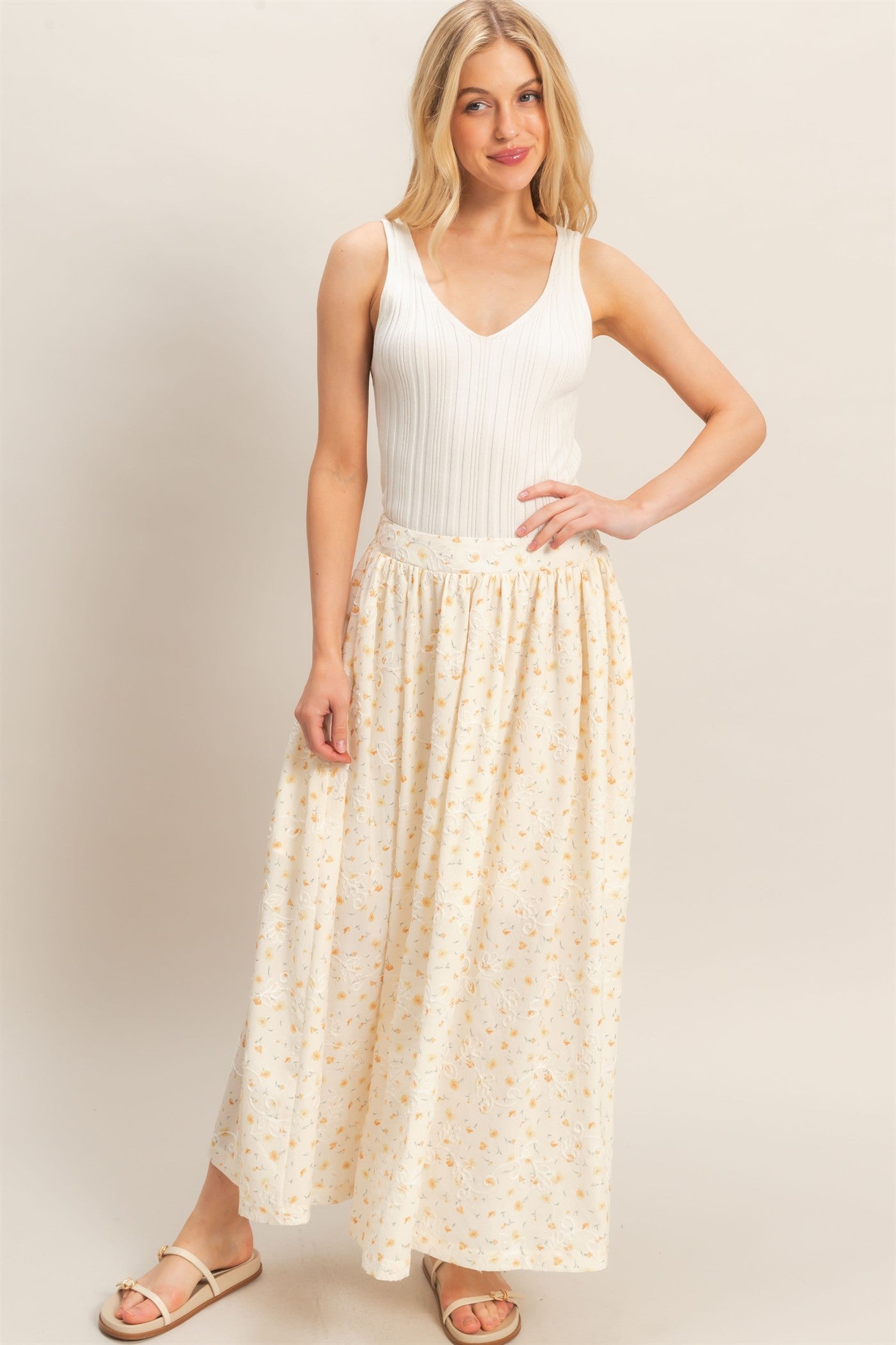 Wholesale Floral Embroidered Maxi Skirt Skirts HF26A150 YELLOW HYFVE