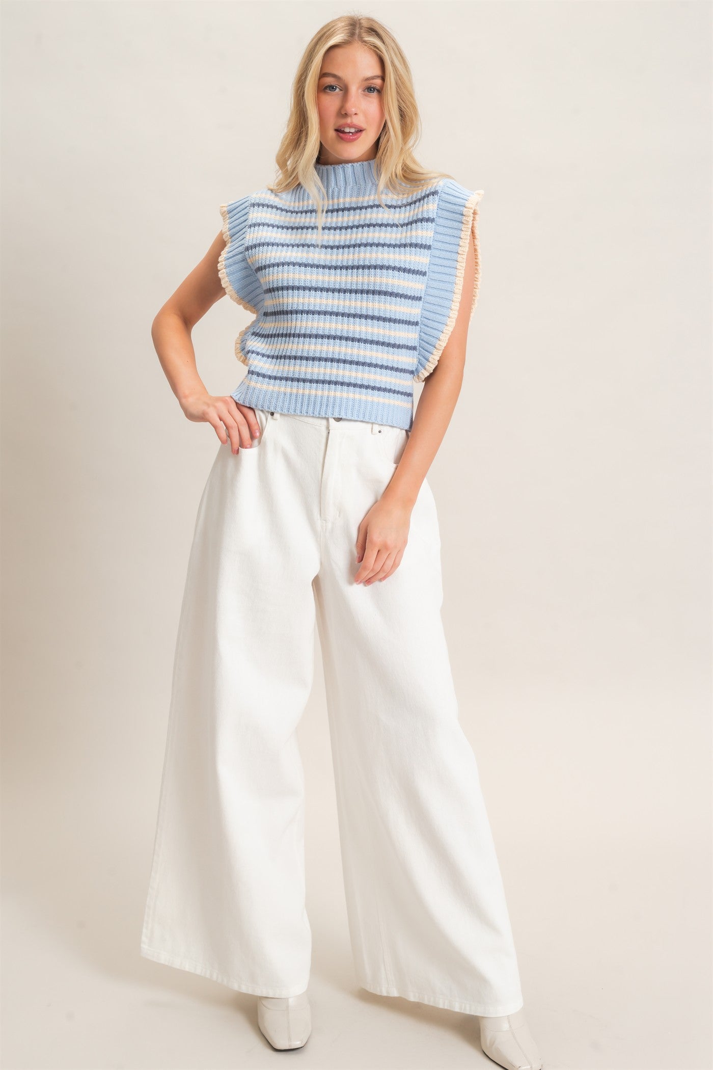 Wholesale Wide-Leg High-Rise Pants Pants HF26F222-D WHITE HYFVE