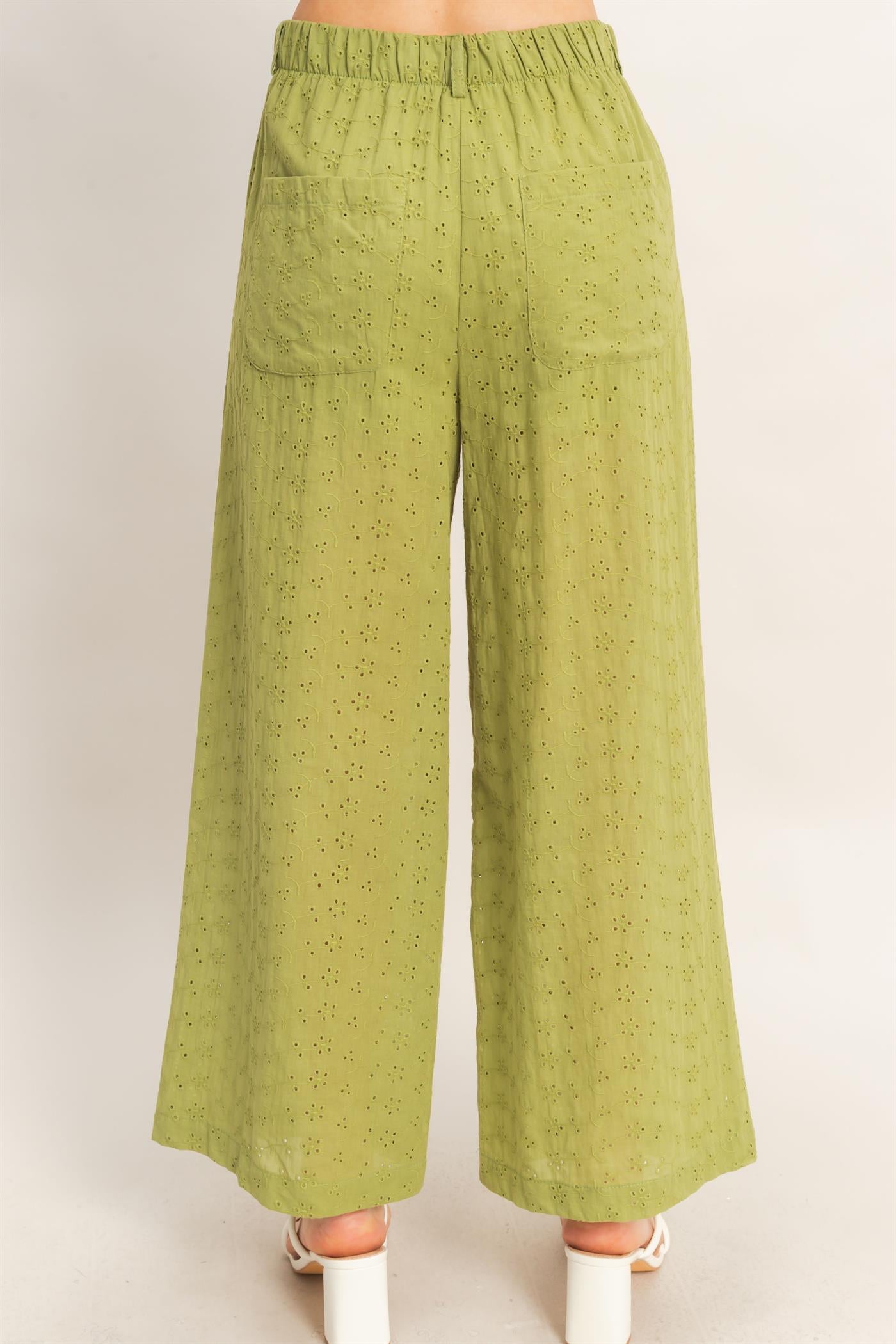 Wholesale Floral Eyelet Pants Pants HF26C542 LIGHT OLIVE HYFVE