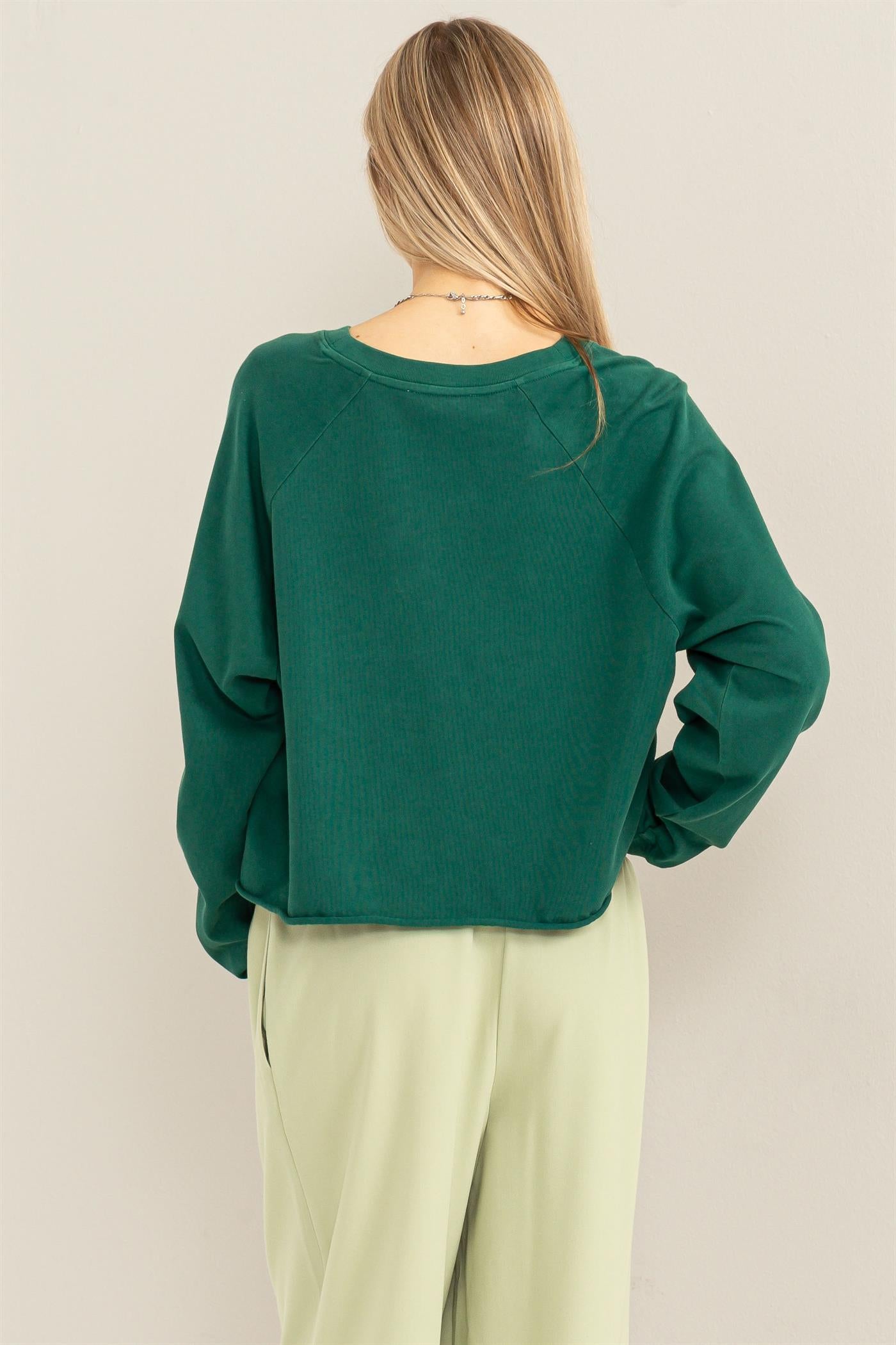 Wholesale Raglan Long Sleeve Top Clothing Tops DZ23G286 PINE GREEN DOUBLE ZERO