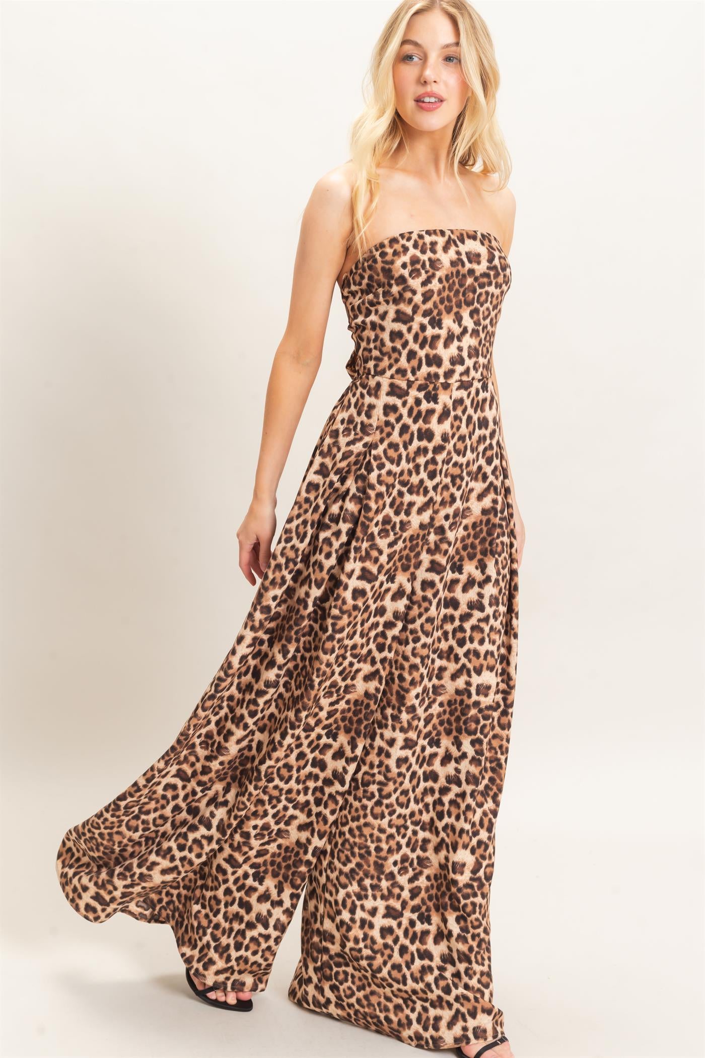 Wholesale Leopard Print Strapless Jumpsuit Clothing HF26F208 BROWN HYFVE