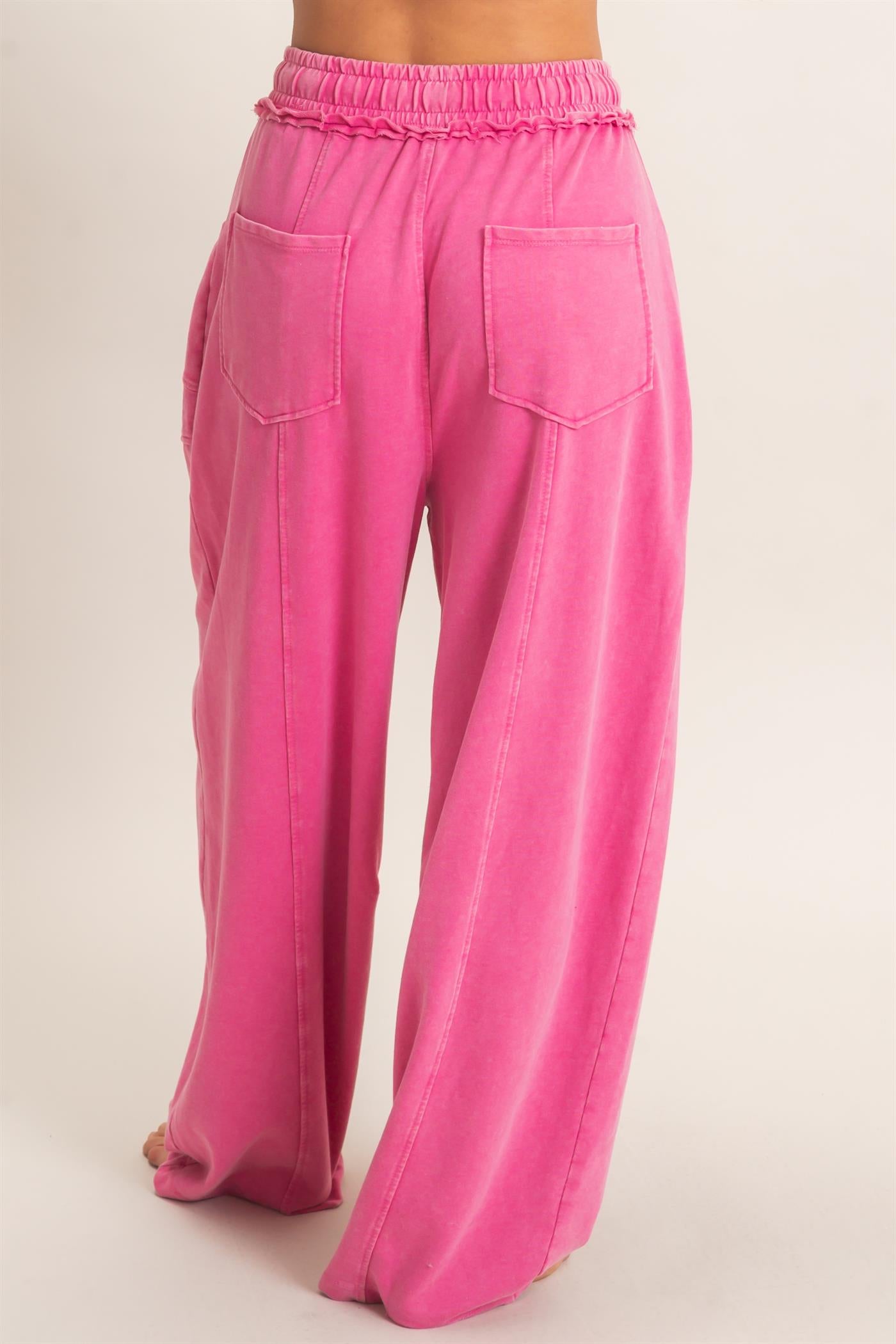 Wholesale Mineral Washed Barrel Sweatpants Pants DZ26F246 FUCHSIA DOUBLE ZERO