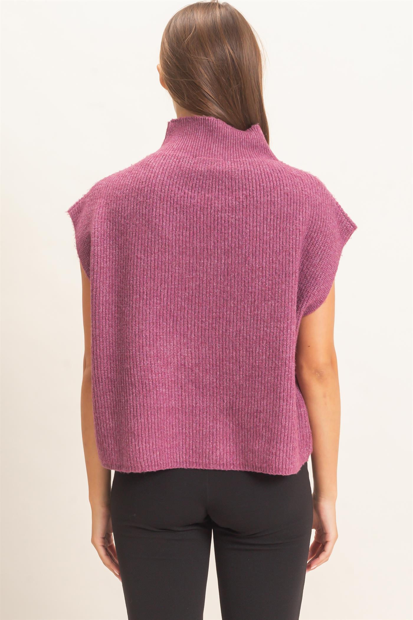 Wholesale Sleeveless High Neck Sweater Sweaters DZ26E295 PLUM DOUBLE ZERO
