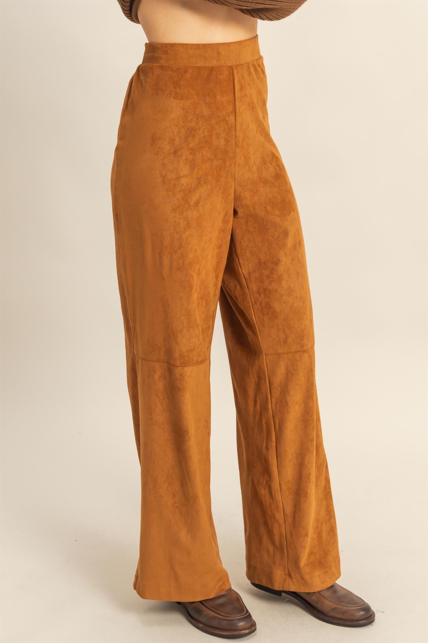 Wholesale Suede Wide-Leg Pants With Tailored Fit Pants HF26A592 CAMEL HYFVE
