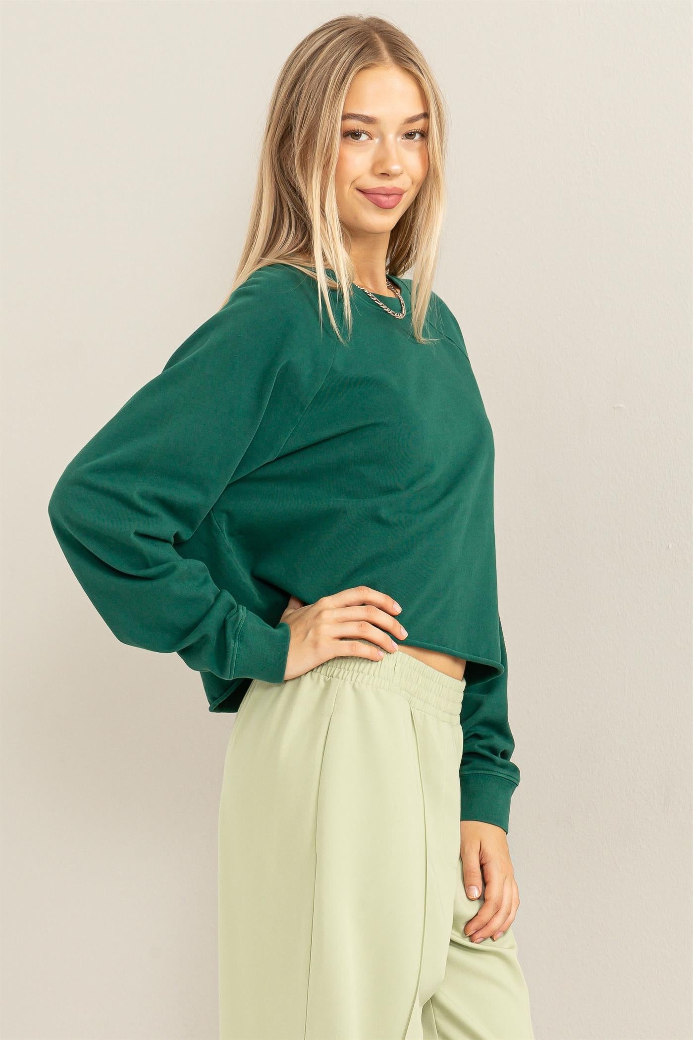 Wholesale Raglan Long Sleeve Top Clothing Tops DZ23G286 PINE GREEN DOUBLE ZERO