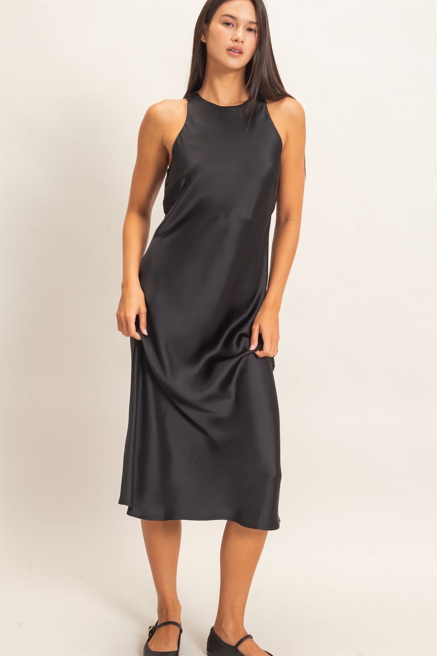 Wholesale Sleeveless Satin Midi Dress Dresses DZ26E257 BLACK DOUBLE ZERO