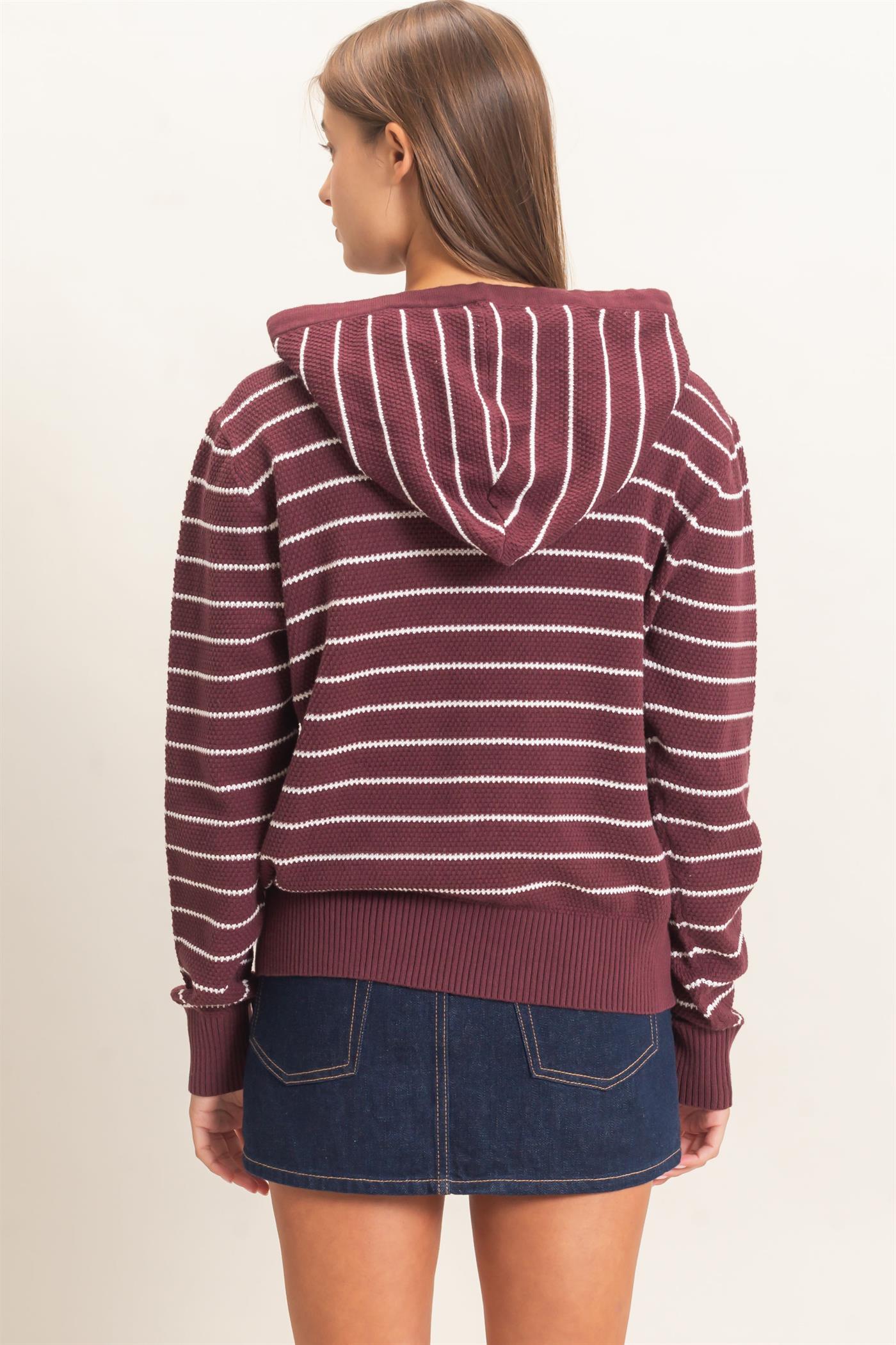 Wholesale Striped Hooded Sweater Hoodies DZ26C972 DARK CHERRY DOUBLE ZERO