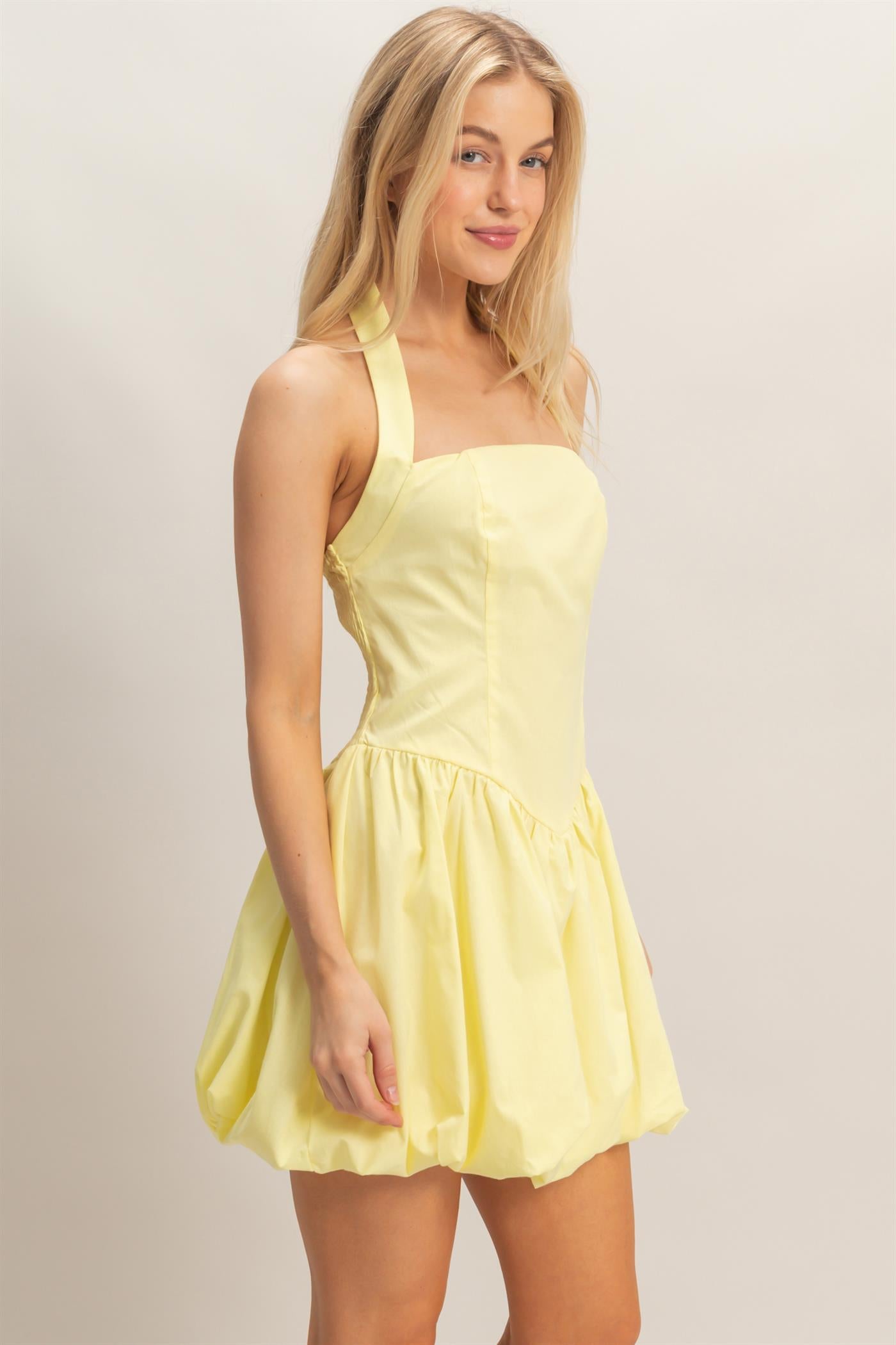 Wholesale Halter Bubble Hem Dress Dresses HF26A012 YELLOW HYFVE
