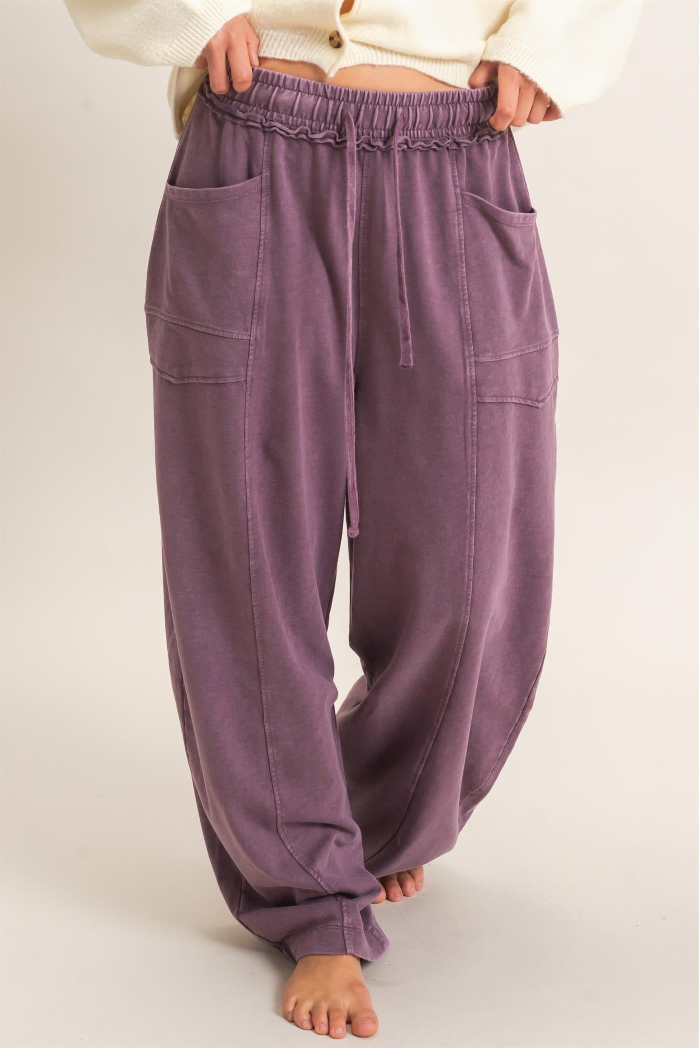 Wholesale Mineral Washed Barrel Sweatpants Pants DZ26F246 DARK CHERRY DOUBLE ZERO
