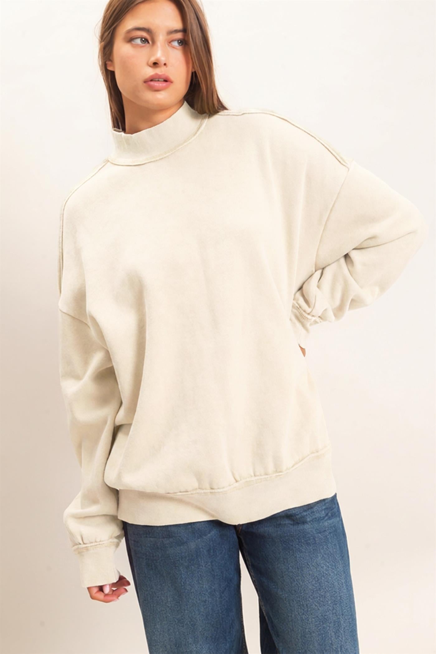 Wholesale Acid Washed Mock Neck Sweatshirt Sweatshirts DZ26E656 ALPACA DOUBLE ZERO