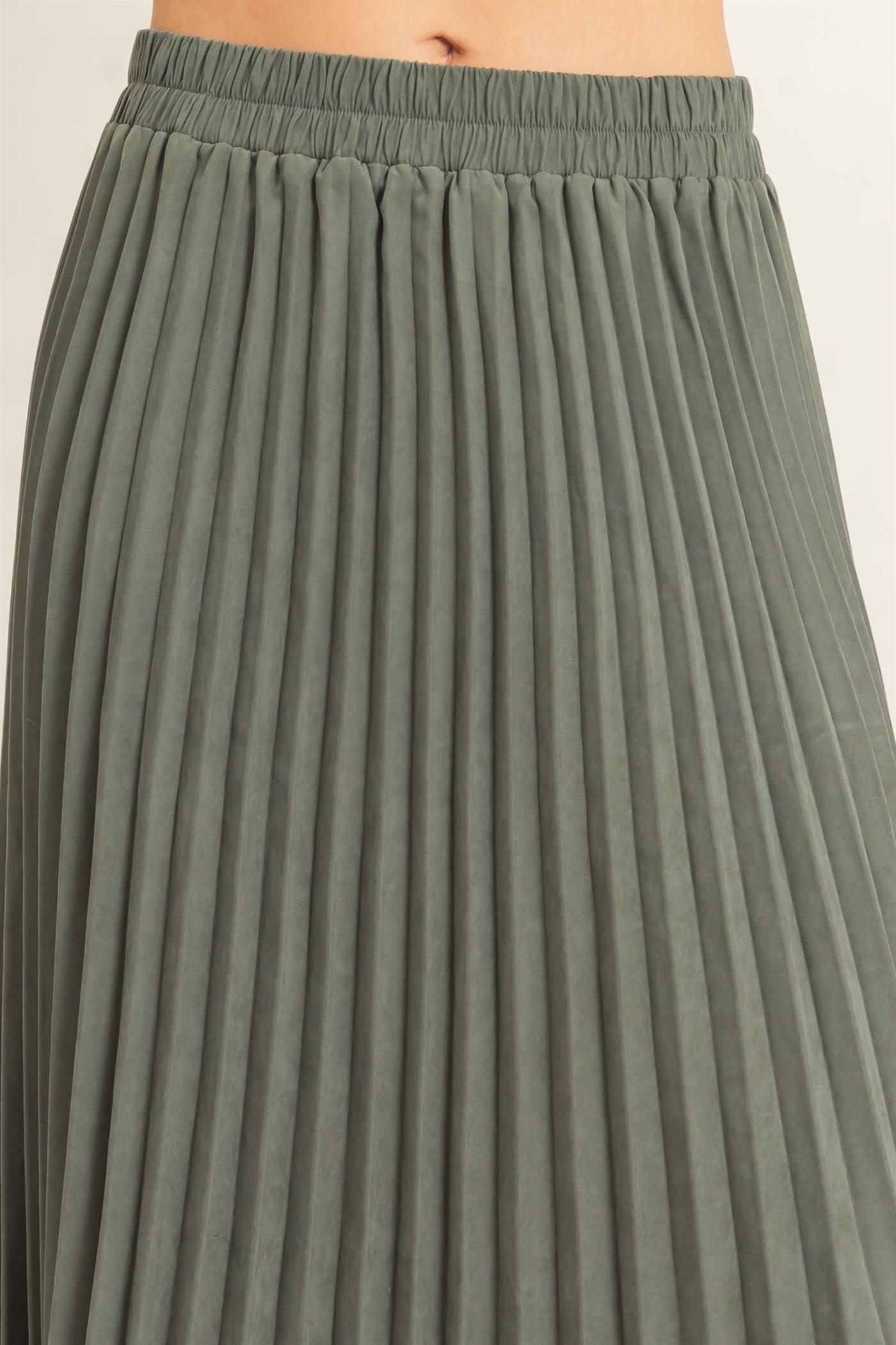 Wholesale Suede Accordion Pleated Skirt Skirts HF26F084-D FOREST GREEN HYFVE