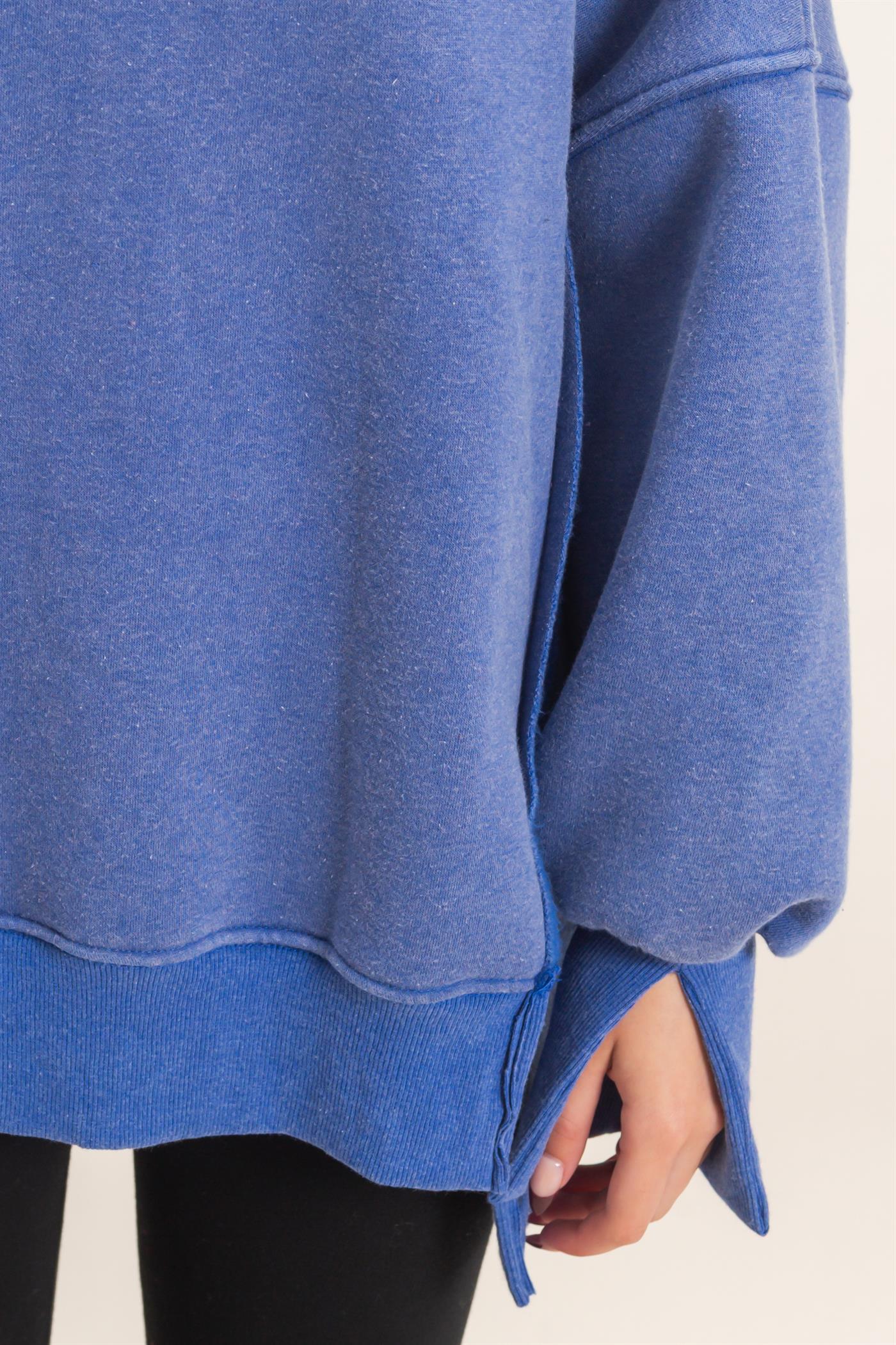 Wholesale Mineral Wash Snap Collar Pullover Clothing Tops HF26F086-D BLUE HYFVE