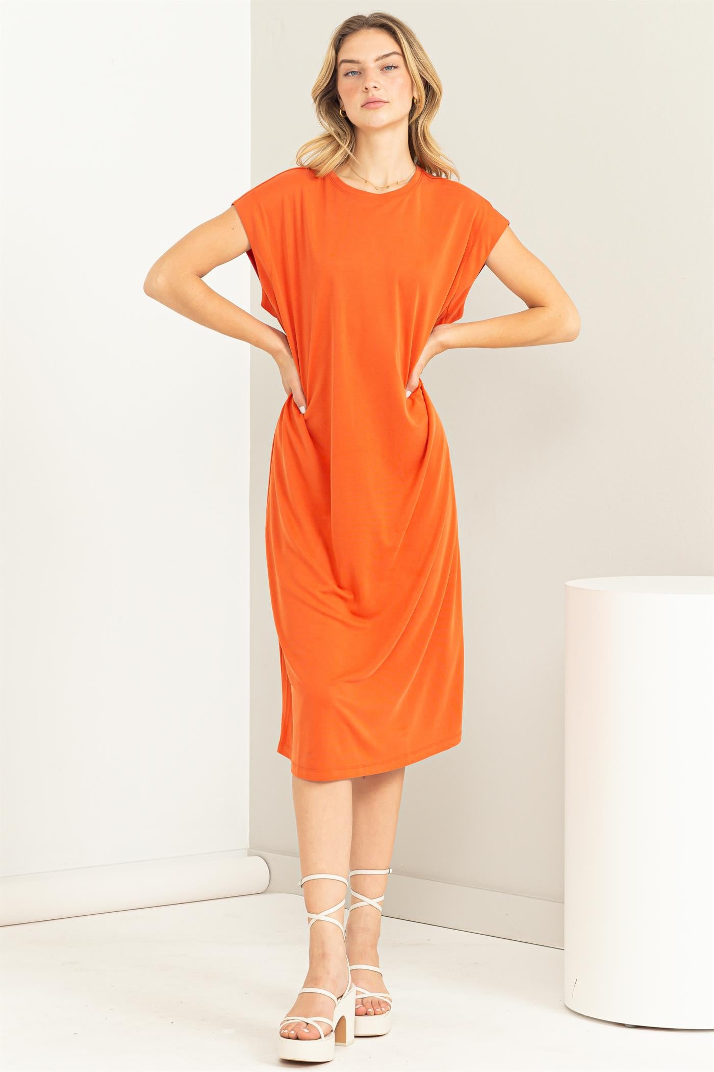 Wholesale Lazy Day Dolman Short Sleeves Midi Dress Dresses DZ23A795 BURNT OCHRE DOUBLE ZERO