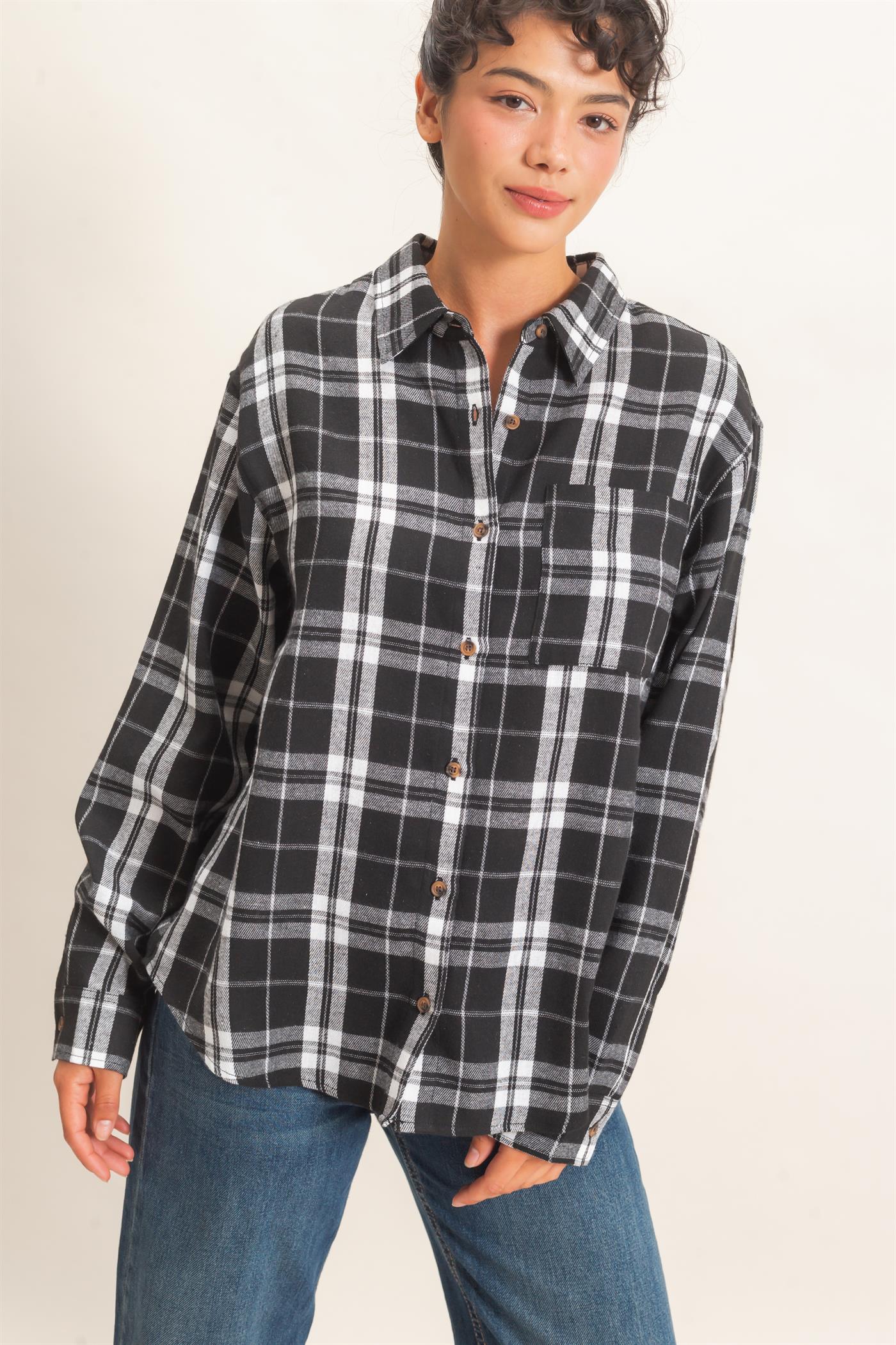 Wholesale Plaid Long Sleeve Shirt Shirts DZ26F275 BLACK DOUBLE ZERO