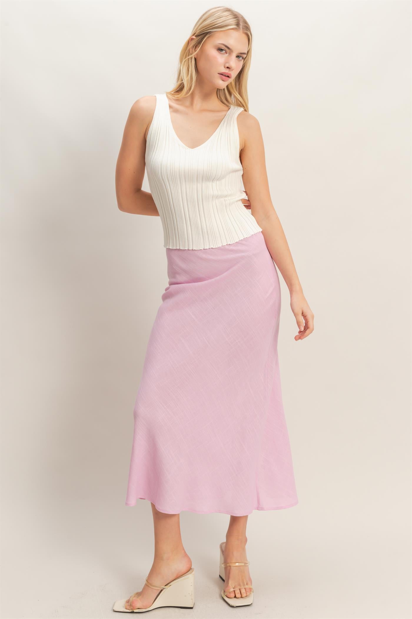Wholesale Maxi Skirt With Elastic Waistband Skirts HF26A473-D PINK LAVENDER HYFVE