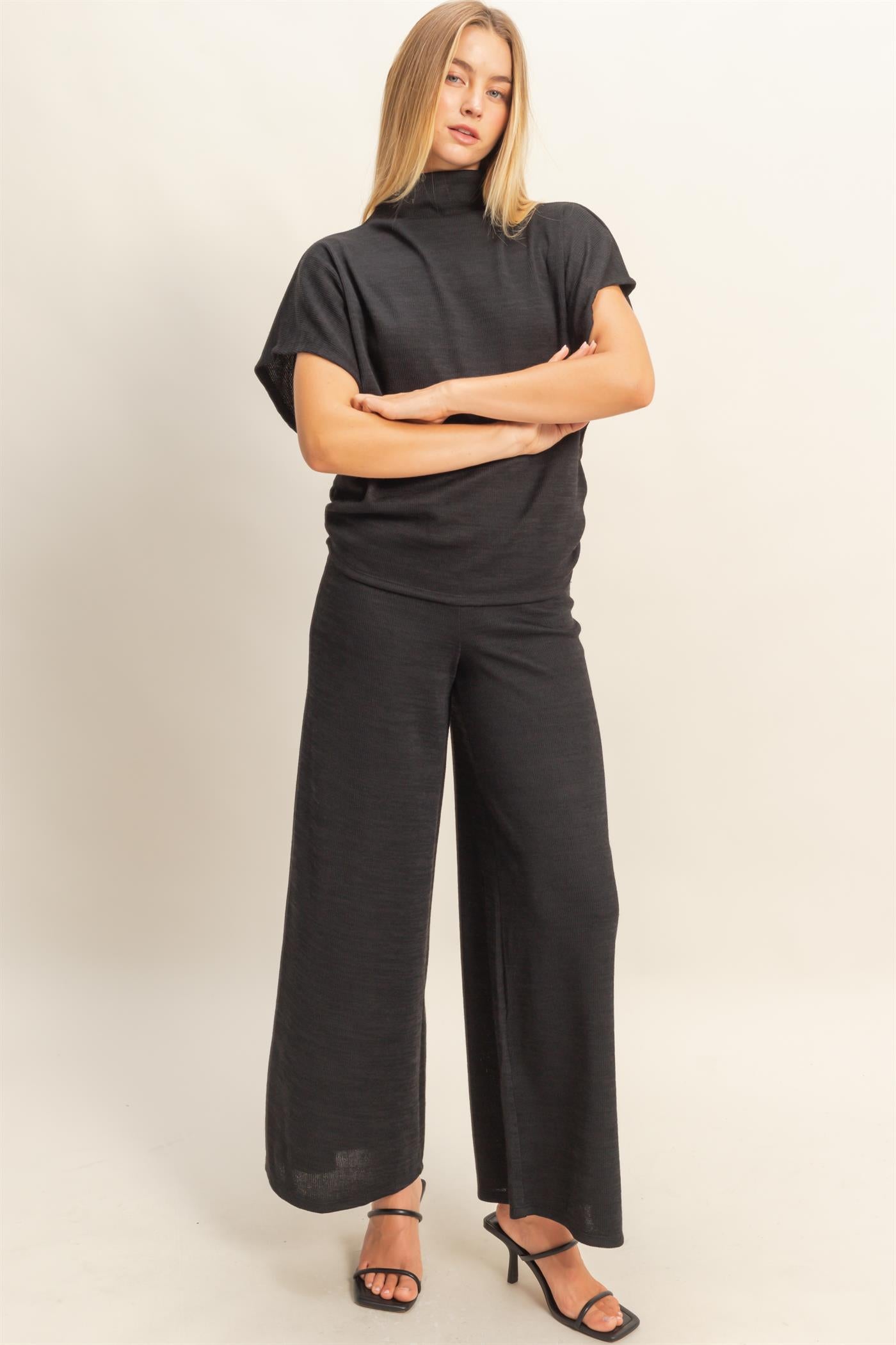 Wholesale Dolman Sleeve Top And Pant Set Clothing HF26F225-SET-D BLACK HYFVE