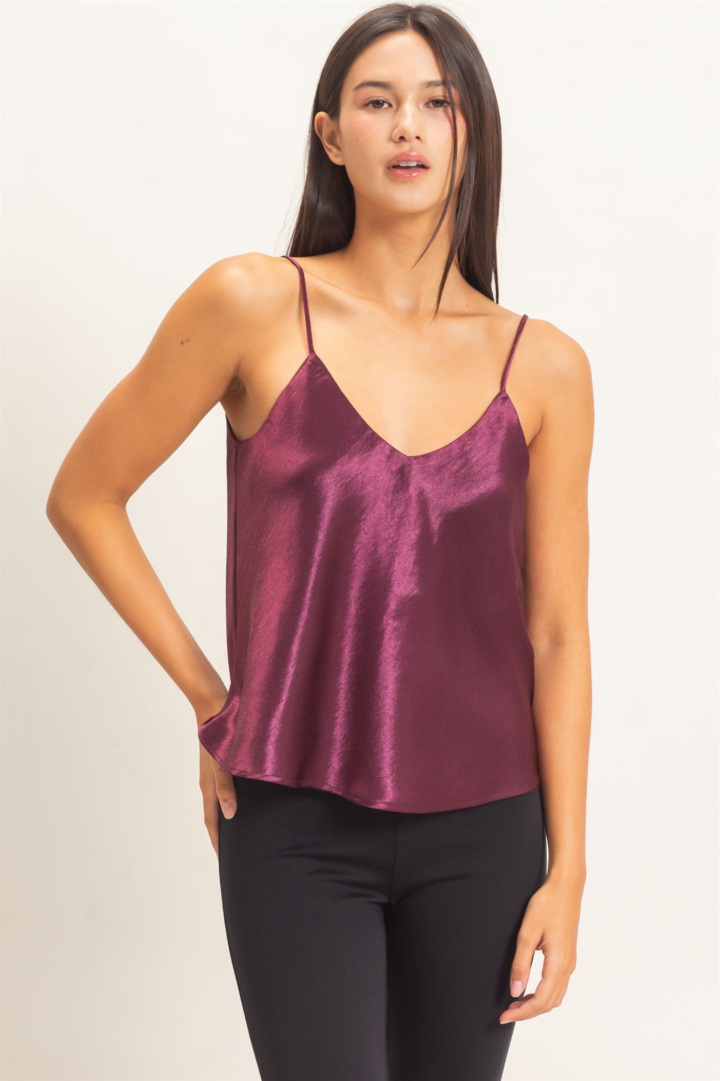 Wholesale V-Neck Satin Cami Top Camisoles DZ26C976 DARK CHERRY DOUBLE ZERO