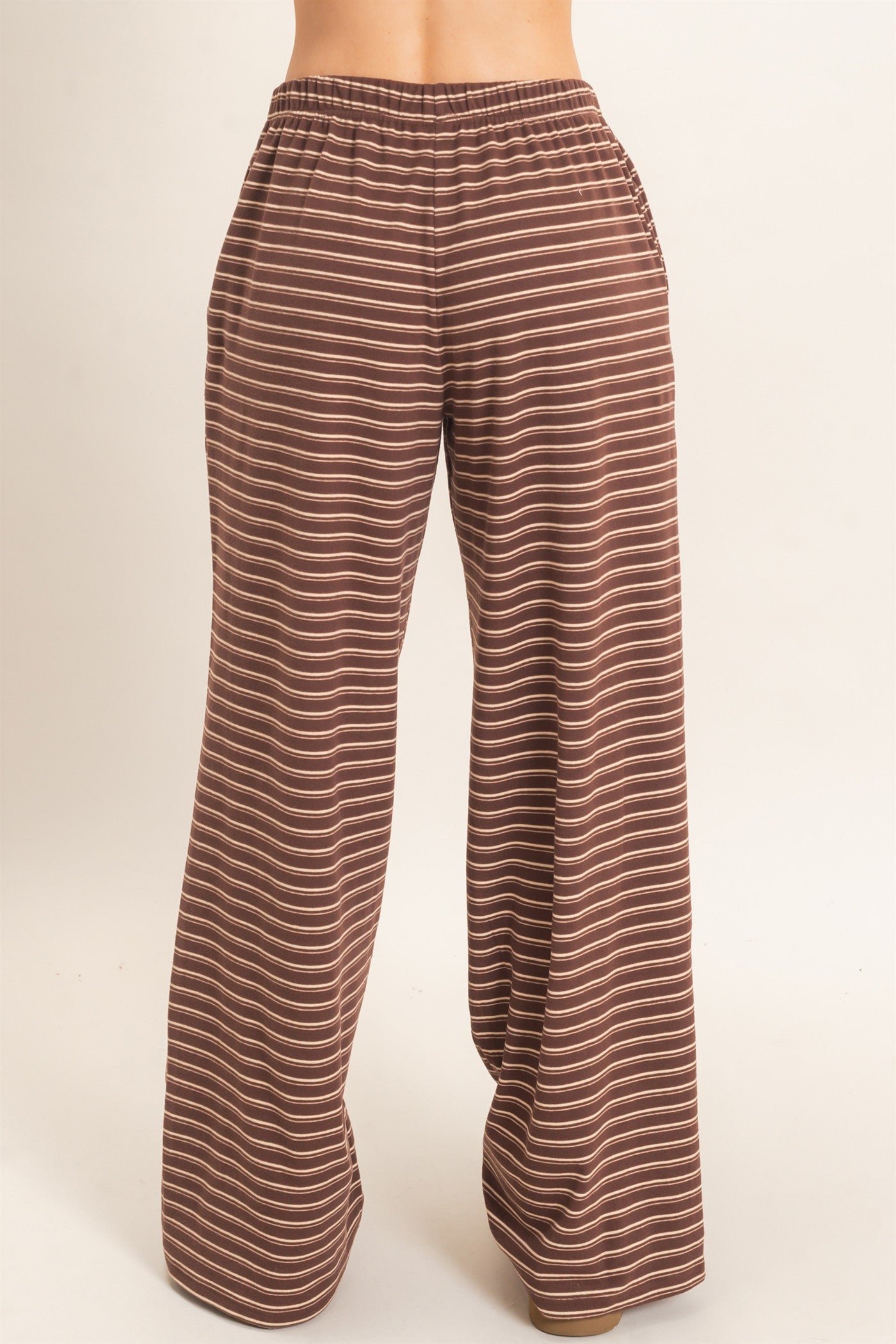 Wholesale Striped Elastic Waist Pants Pants HF26C677 BROWN HYFVE