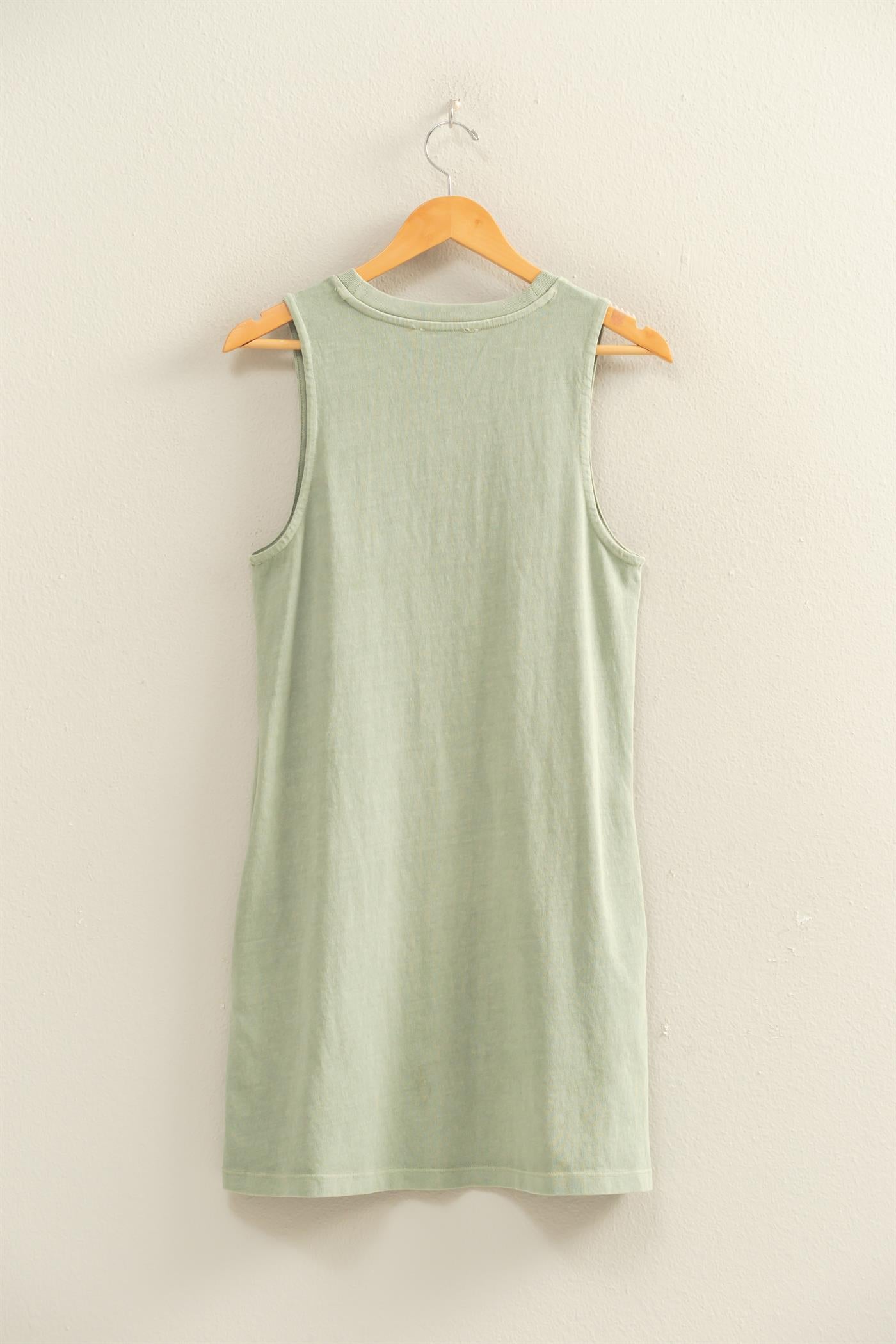 Wholesale Pigment Dyed Sleeveless Mini Dres Dresses DZ26A745 SAGE GREEN DOUBLE ZERO
