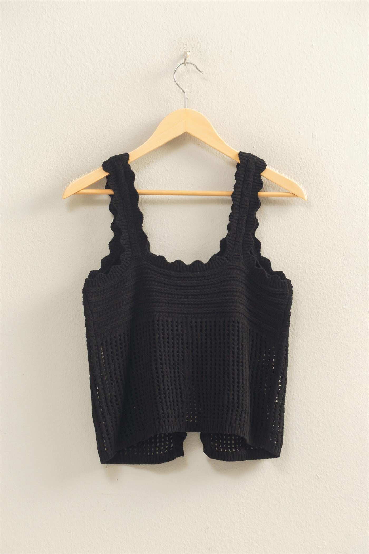Wholesale Sleeveless Open Knit Double Tie-Front Vest Shirts DZ26A809 BLACK DOUBLE ZERO