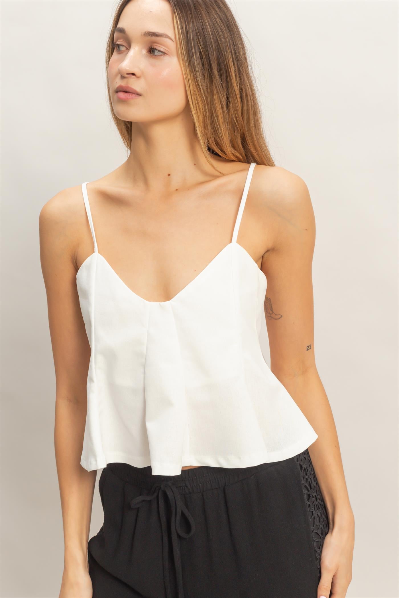 Wholesale Spaghetti Strap Peplum Top Blouses HF26A613 IVORY HYFVE