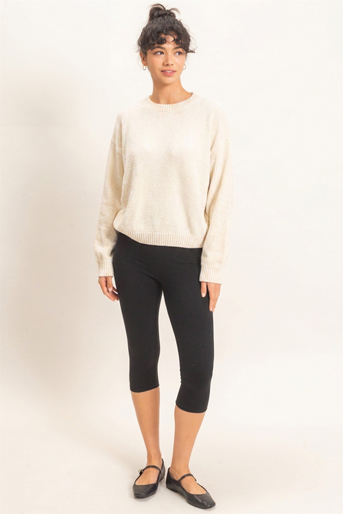 Wholesale Chenille Crew Neck Sweater Sweaters DZ26E264 CREAM DOUBLE ZERO