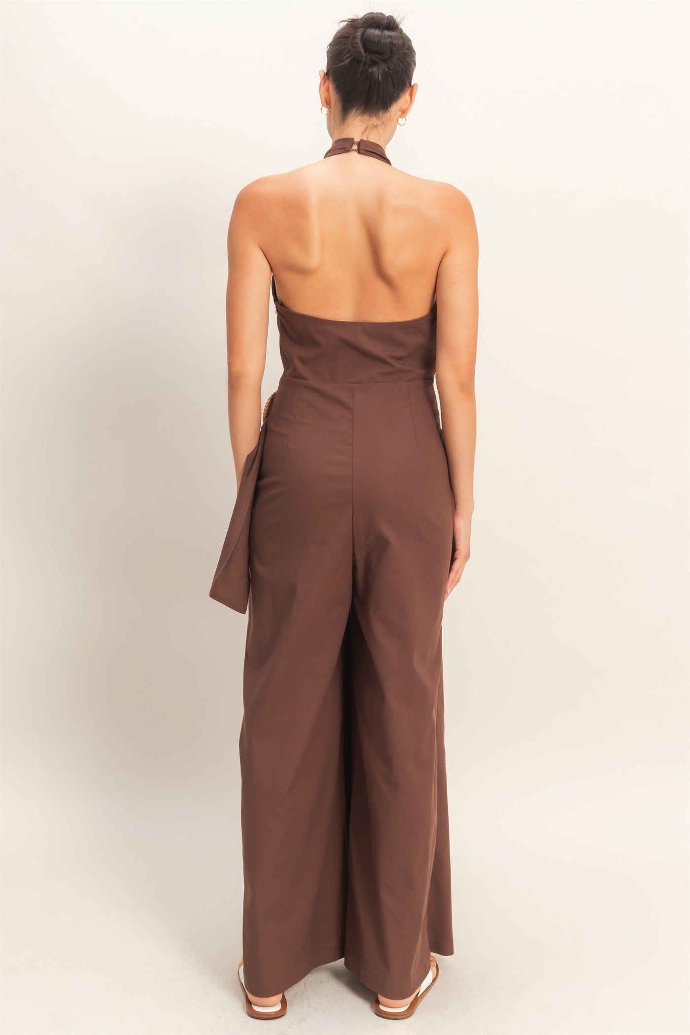 Wholesale Halter Wrap Jumpsuit Clothing HF26C374 DARK CHOCOLATE HYFVE