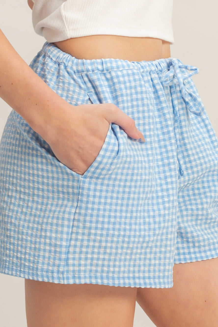 Wholesale Gingham Relaxed Fit Shorts Shorts DZ26A929 BLUE DOUBLE ZERO