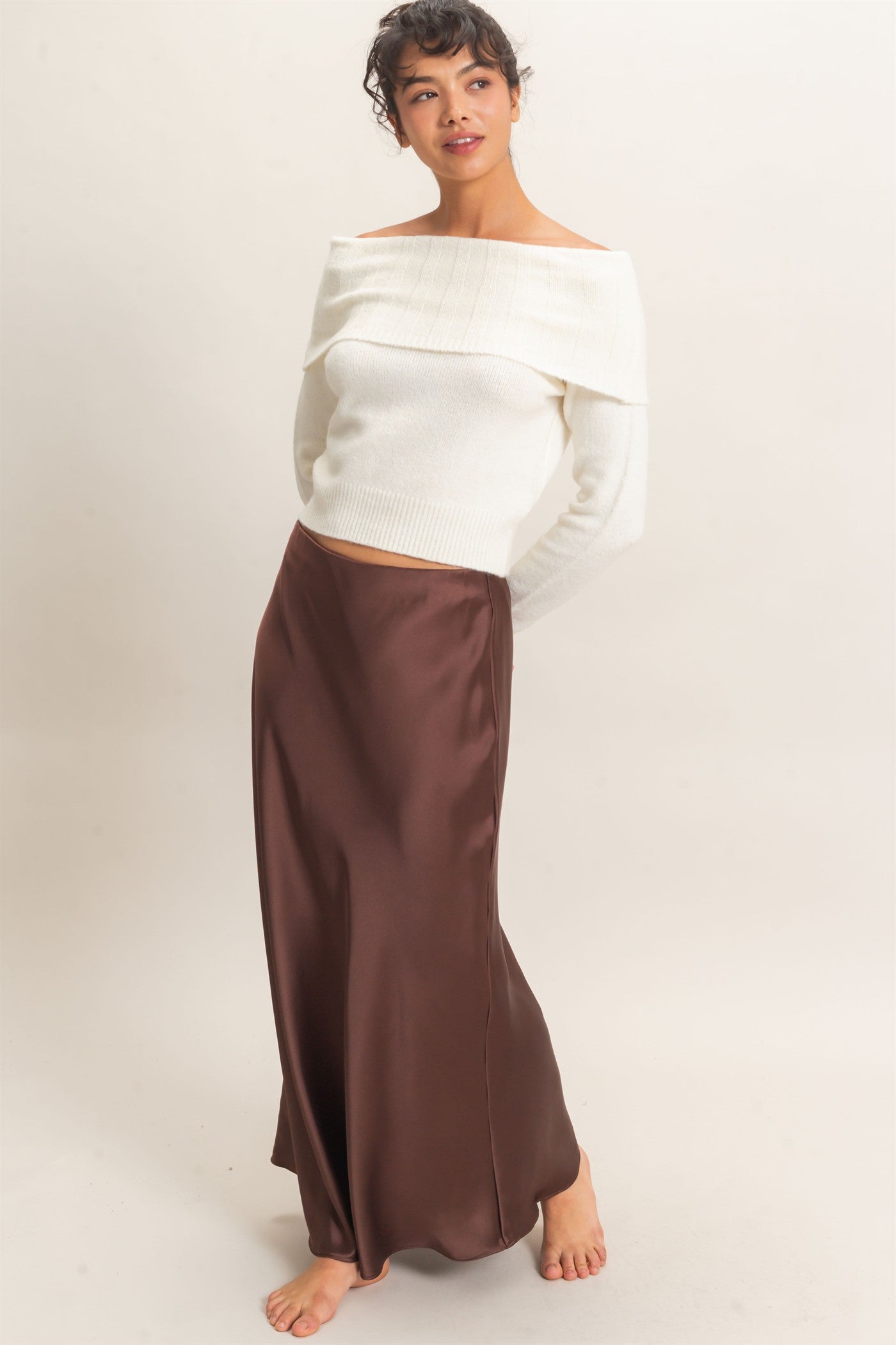 Wholesale Satin Maxi Skirt Skirts DZ26C970 DARK BROWN DOUBLE ZERO