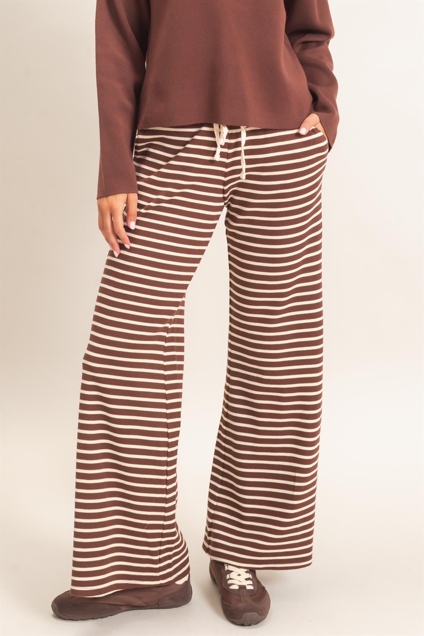 Wholesale Low Rise Striped Waffle Knit Pants Pants DZ26E553 DARK BROWN DOUBLE ZERO