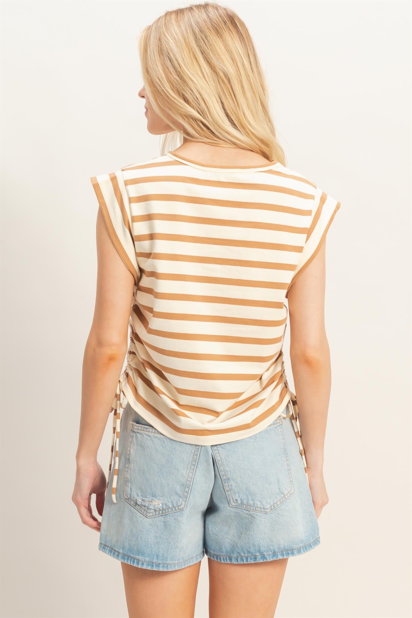 Wholesale Striped Sleeveless Tie-Side Top Clothing Tops HF26A500 CLAY HYFVE
