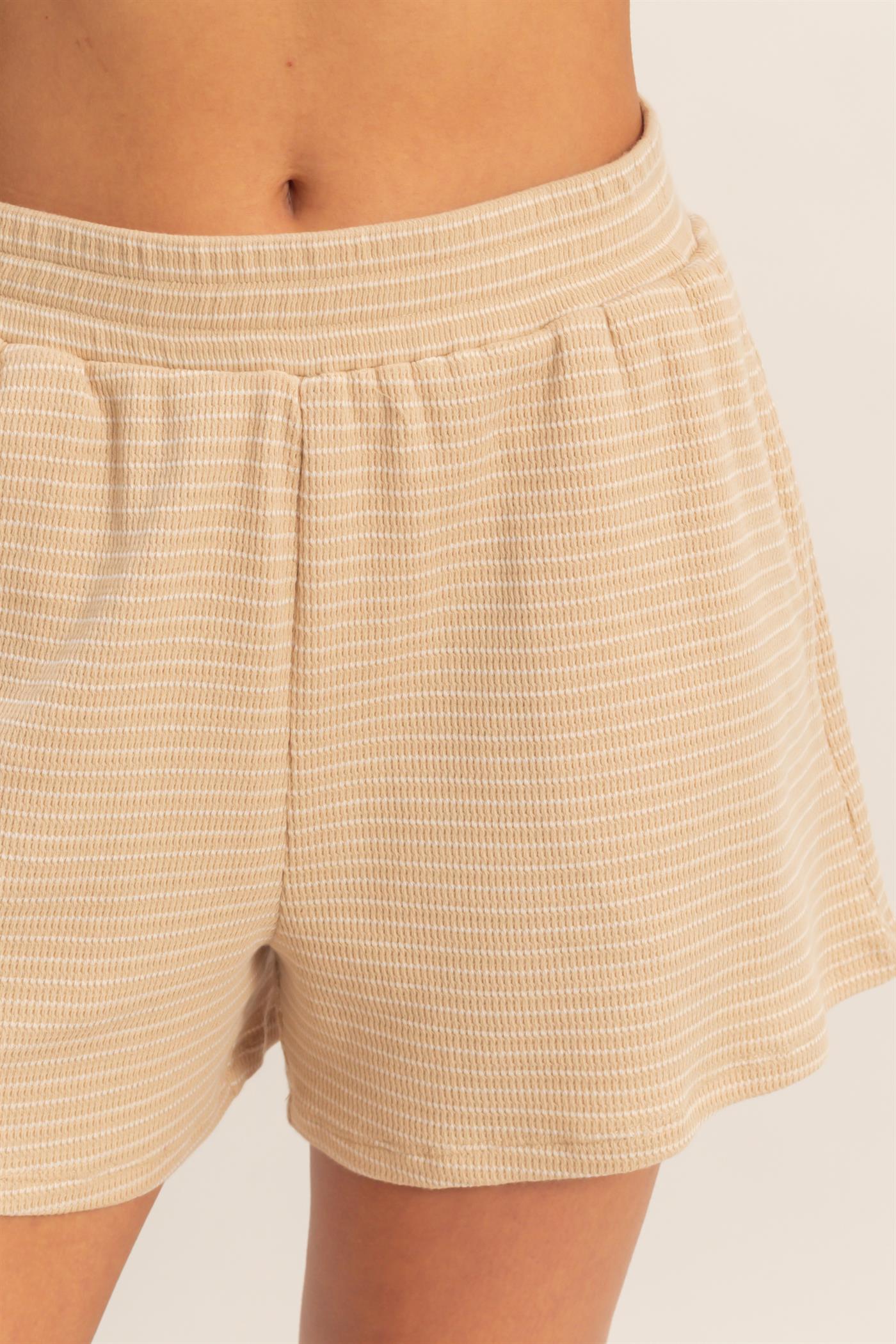 Wholesale Striped Round Neck Top & Shorts Set Clothing DZ26A045-SET TAUPE DOUBLE ZERO