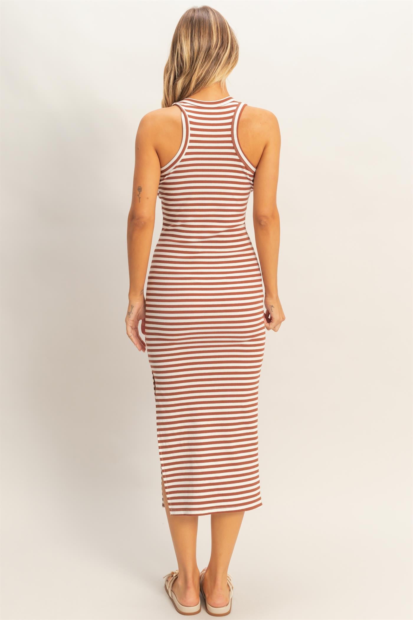 Wholesale Striped Ribbed Tank Dress Dresses HF26E430-D BRICK DOUBLE ZERO