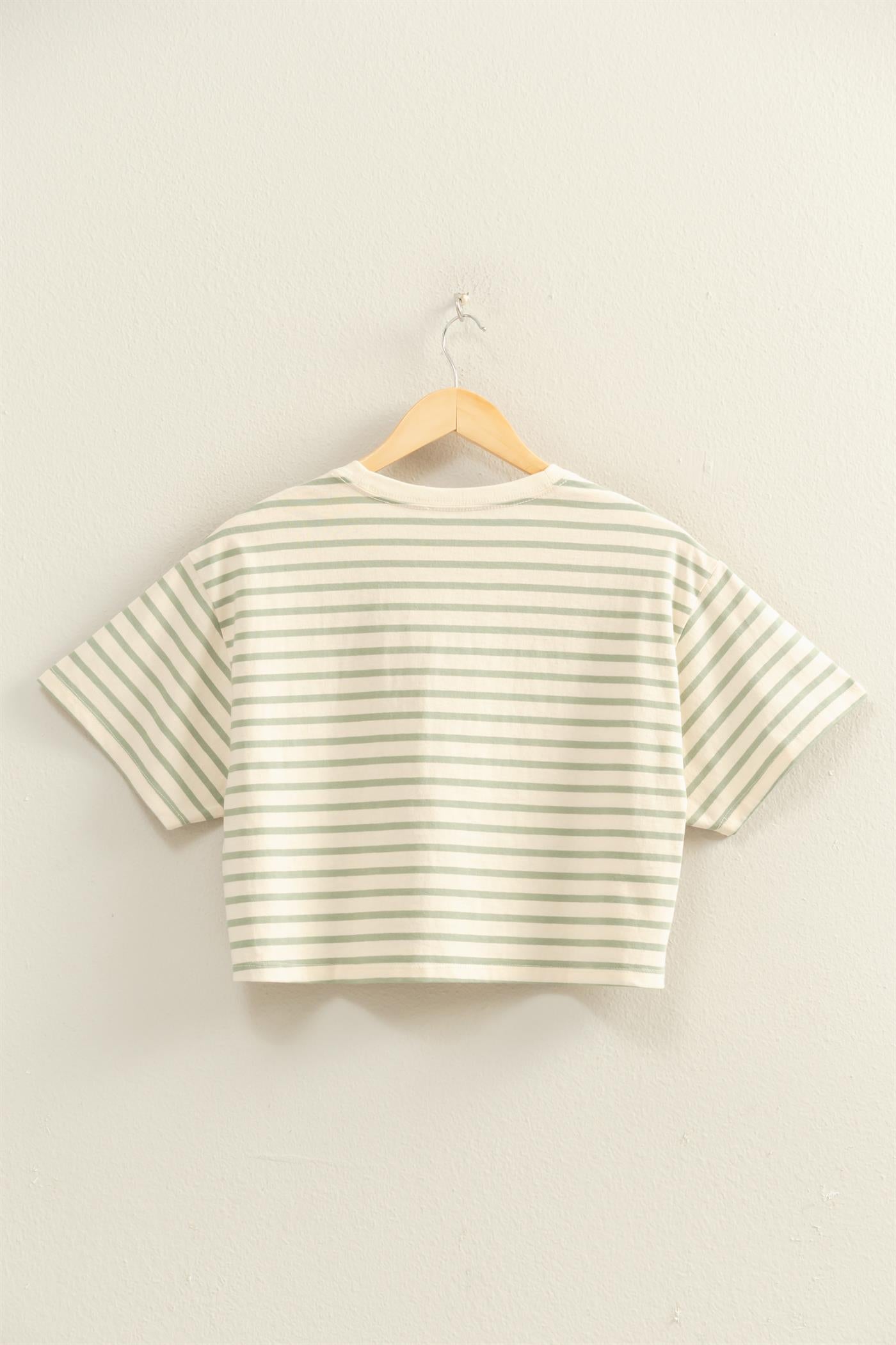 Wholesale Striped Oversized Short Sleeve Cropped Tee Clothing Tops DZ26C023 SAGE GREEN DOUBLE ZERO