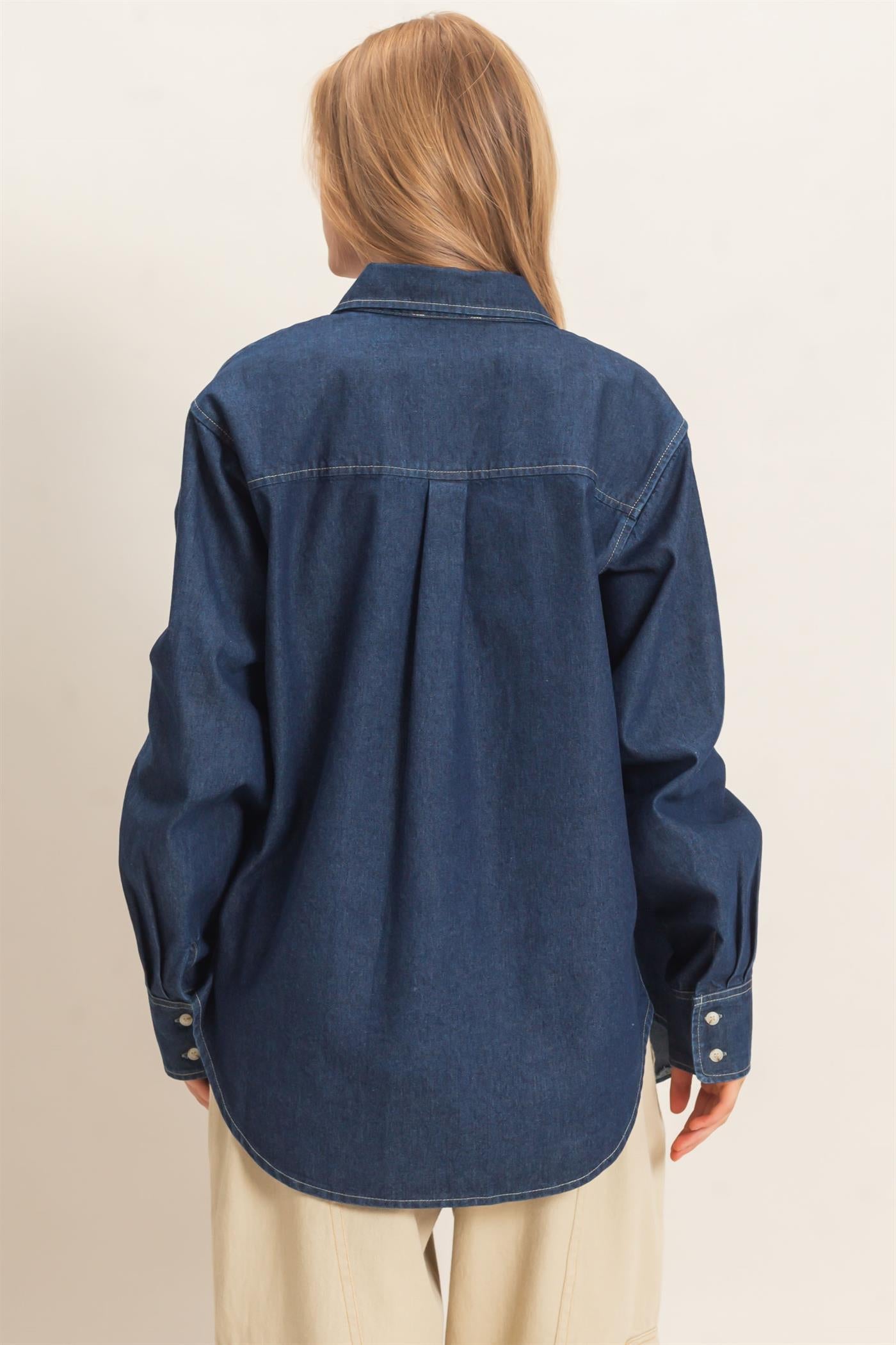 Wholesale Button-Up Denim Shirt Shirts HF26E420 DARK DENIM HYFVE
