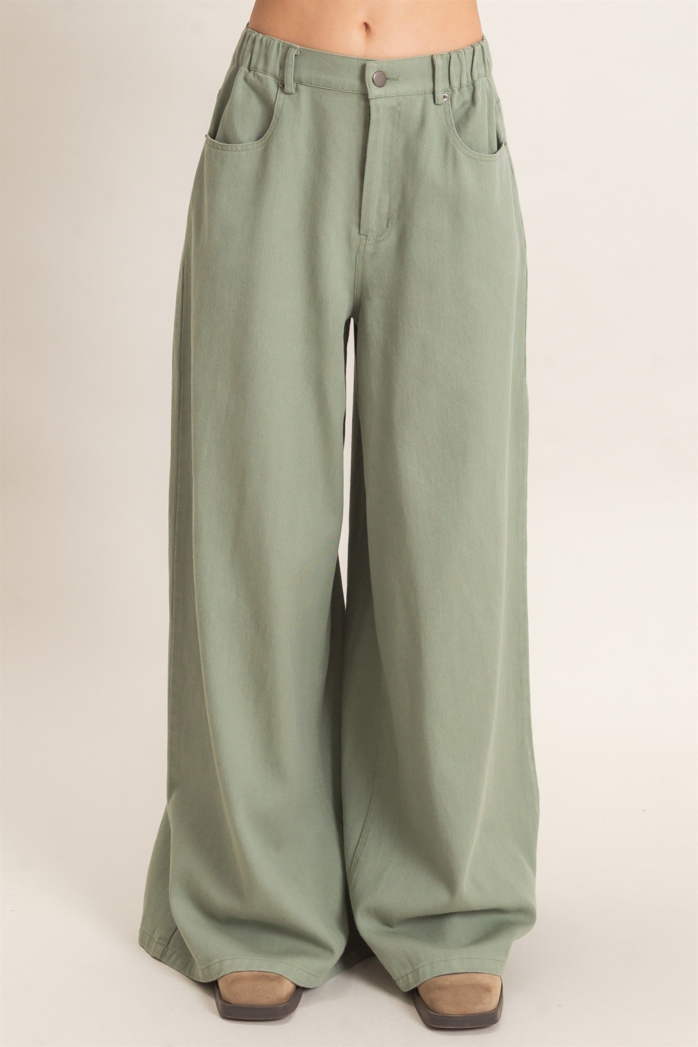 Wholesale Wide-Leg High-Rise Pants Pants HF26F222-D OLIVE HYFVE