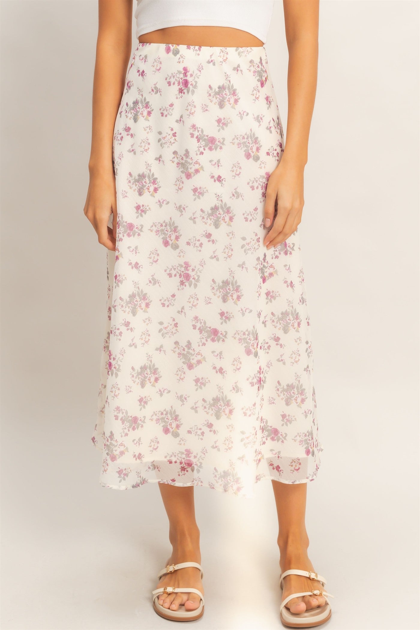 Wholesale Floral Print Bias Skirt Skirts HF26E649 ROSE WINE HYFVE