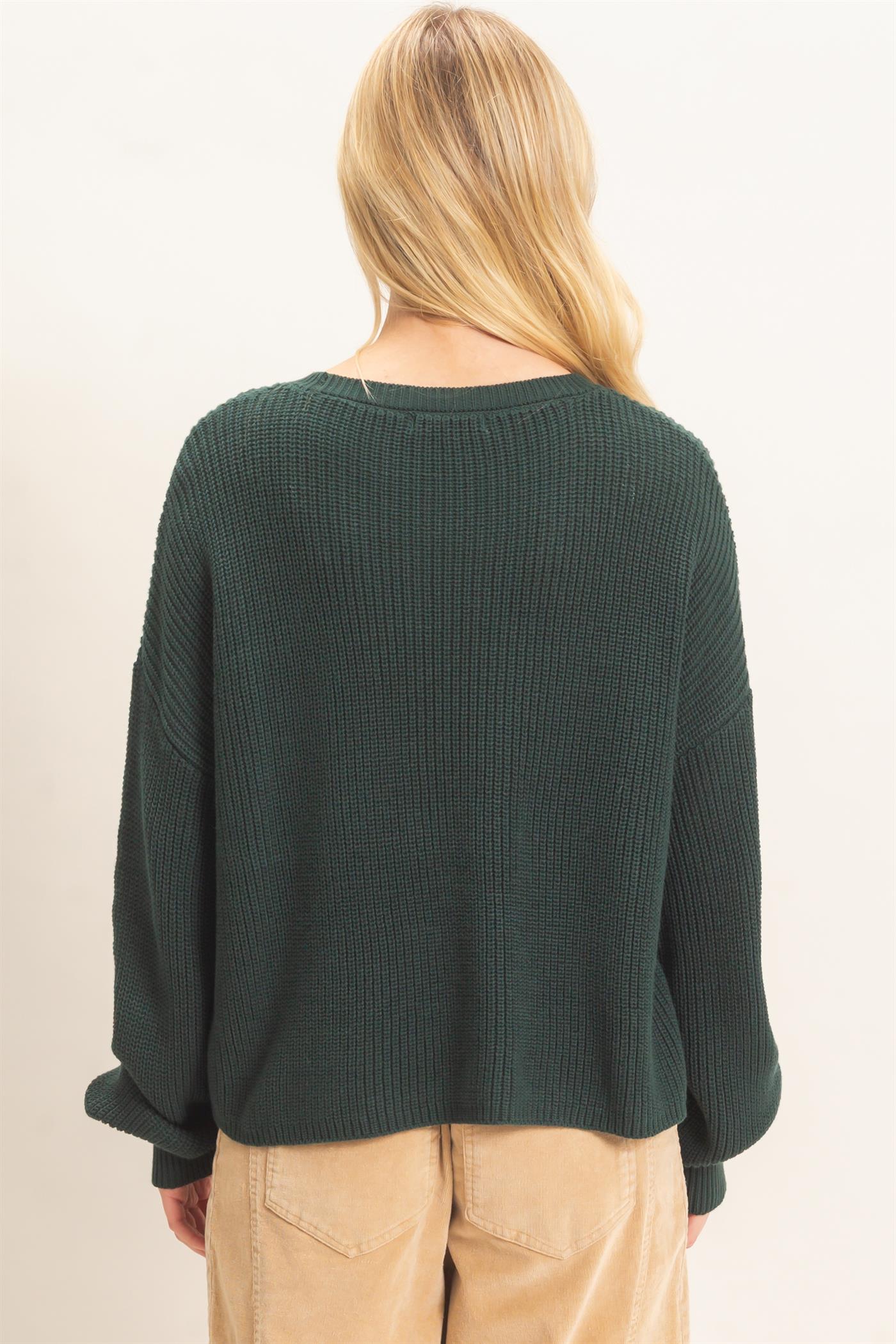 Wholesale Ribbed Drop Shoulder Sweater Sweaters HF26F181 D.GREEN HYFVE