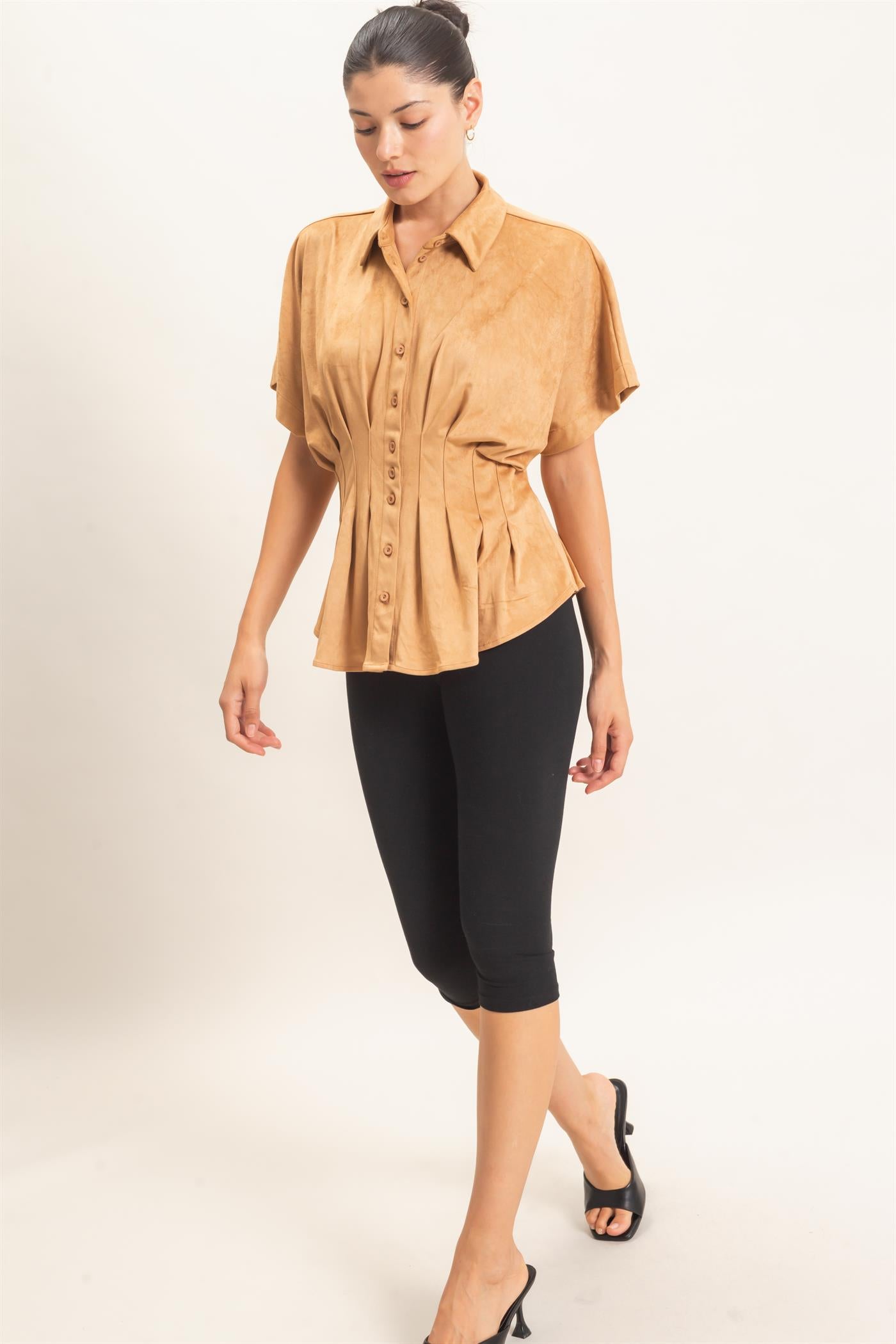 Wholesale Suede Button-Down Blouse Blouses HF26E651 CAMEL HYFVE