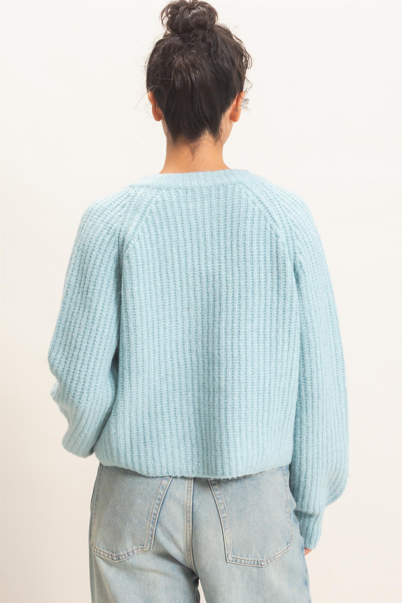 Wholesale Ribbed Button Front Cardigan Cardigans DZ26E109 STEEL BLUE DOUBLE ZERO