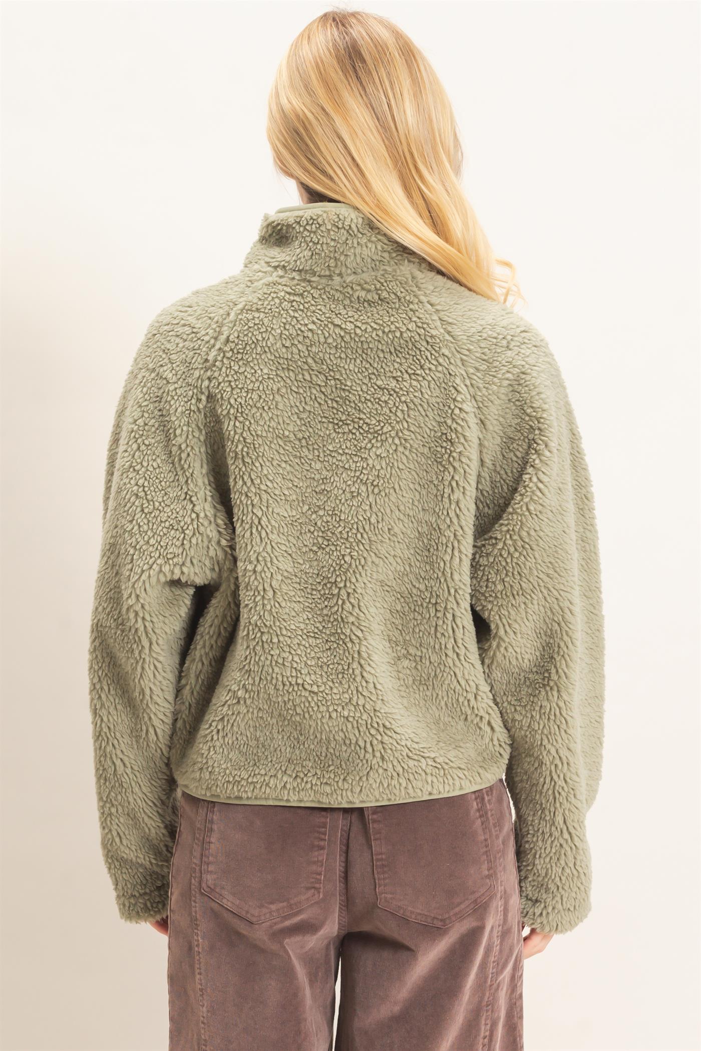 Wholesale Half-Zip Sherpa Jacket Sweatshirts HF26F130-D OLIVE HYFVE