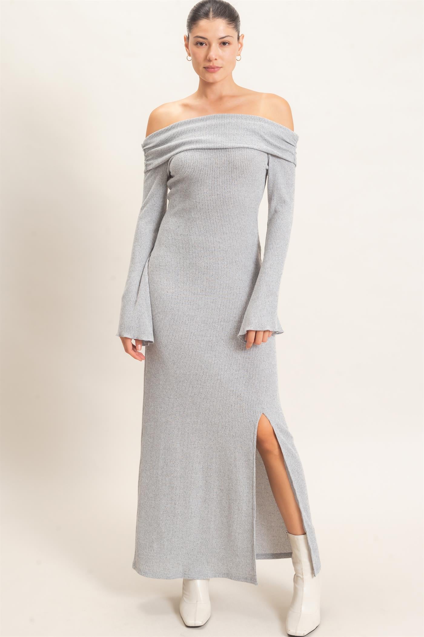 Wholesale Off-Shoulder Maxi Dress Dresses HF26F033 GRAY HYFVE