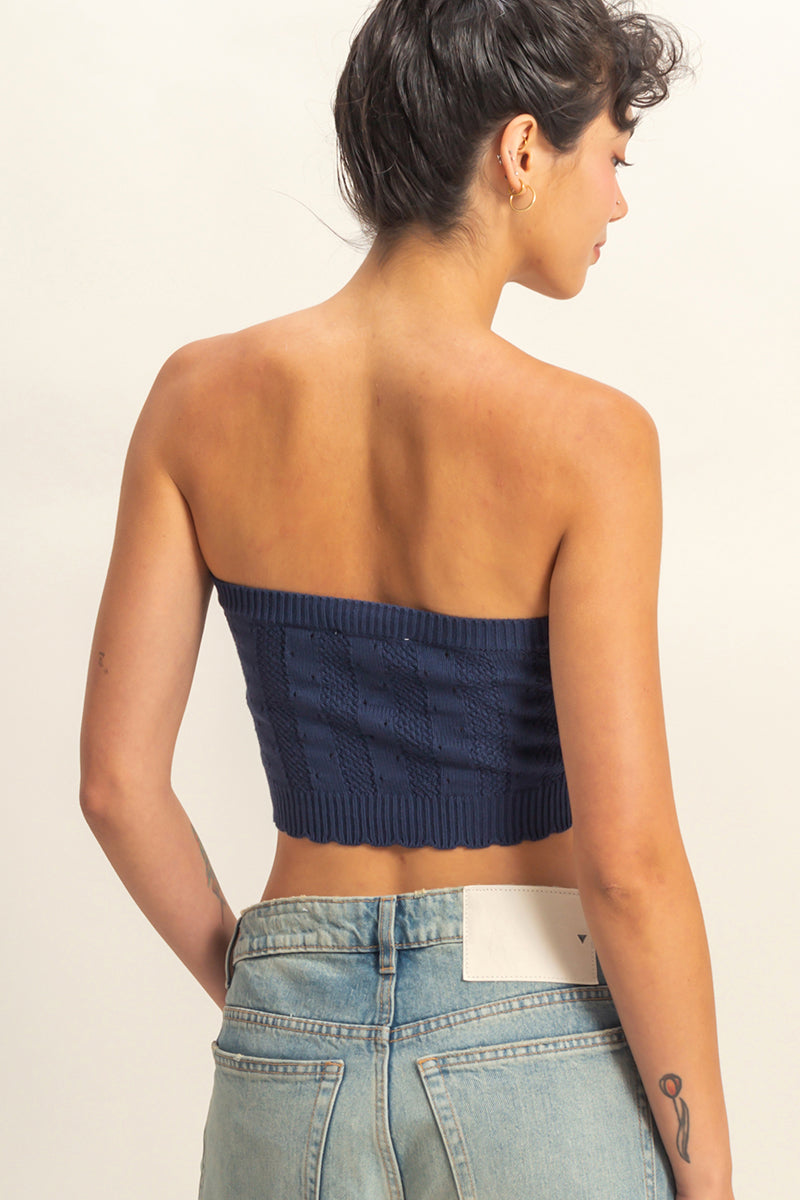 Wholesale Strapless Pointelle Crop Top Clothing Tops DZ23A821 DARK NIGHT DOUBLE ZERO