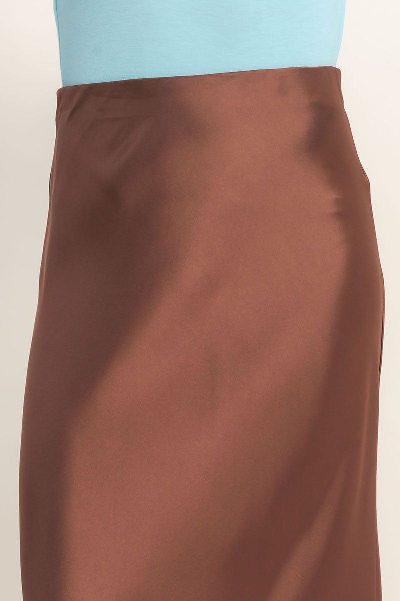 Wholesale Satin Midi Skirt Skirts DZ26A050 CHOCOLATE DOUBLE ZERO