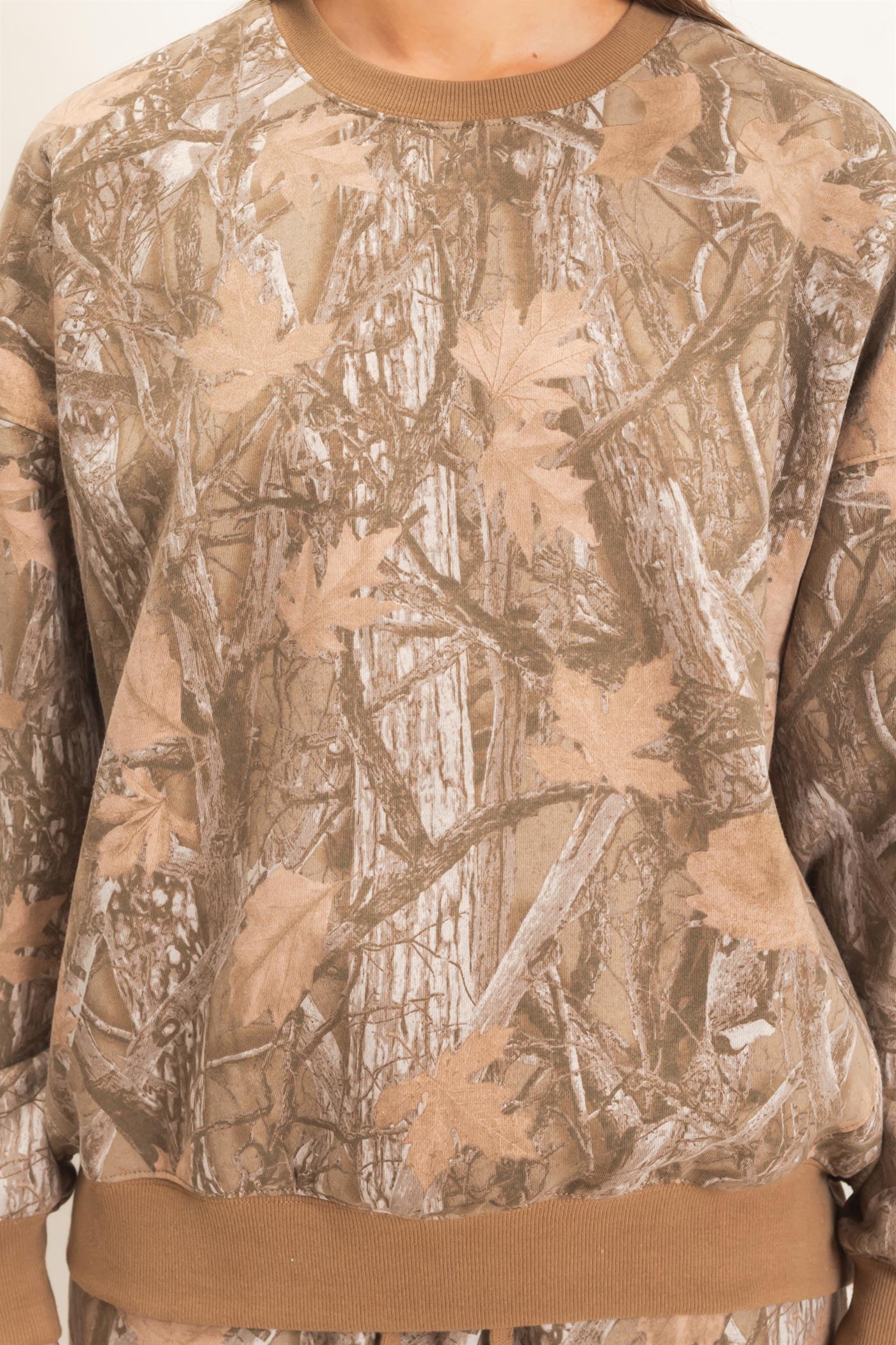 Wholesale Tree Camouflage Crew Neck Sweatshirt Sweatshirts DZ26E789 BROWN DOUBLE ZERO